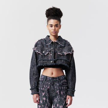 VANN VALRENCE Distressed Frayed Cropped Denim Jacket-Jacket-XS-Free Shipping Leatheretro