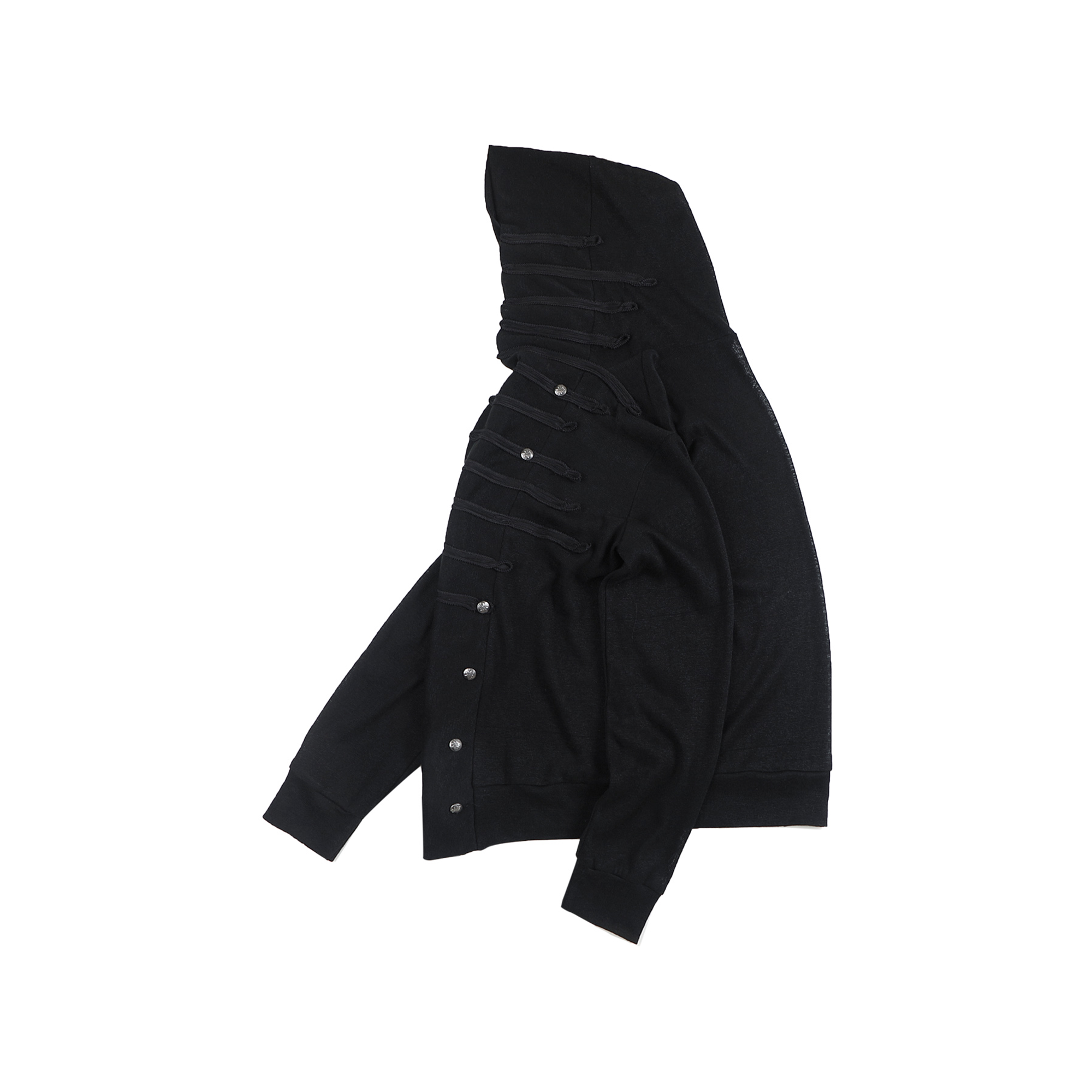 WHISTLEHUNTER Military Tape-Trim Hooded Cardigan-Jacket-S (Preorder)-Black-Free Shipping Leatheretro