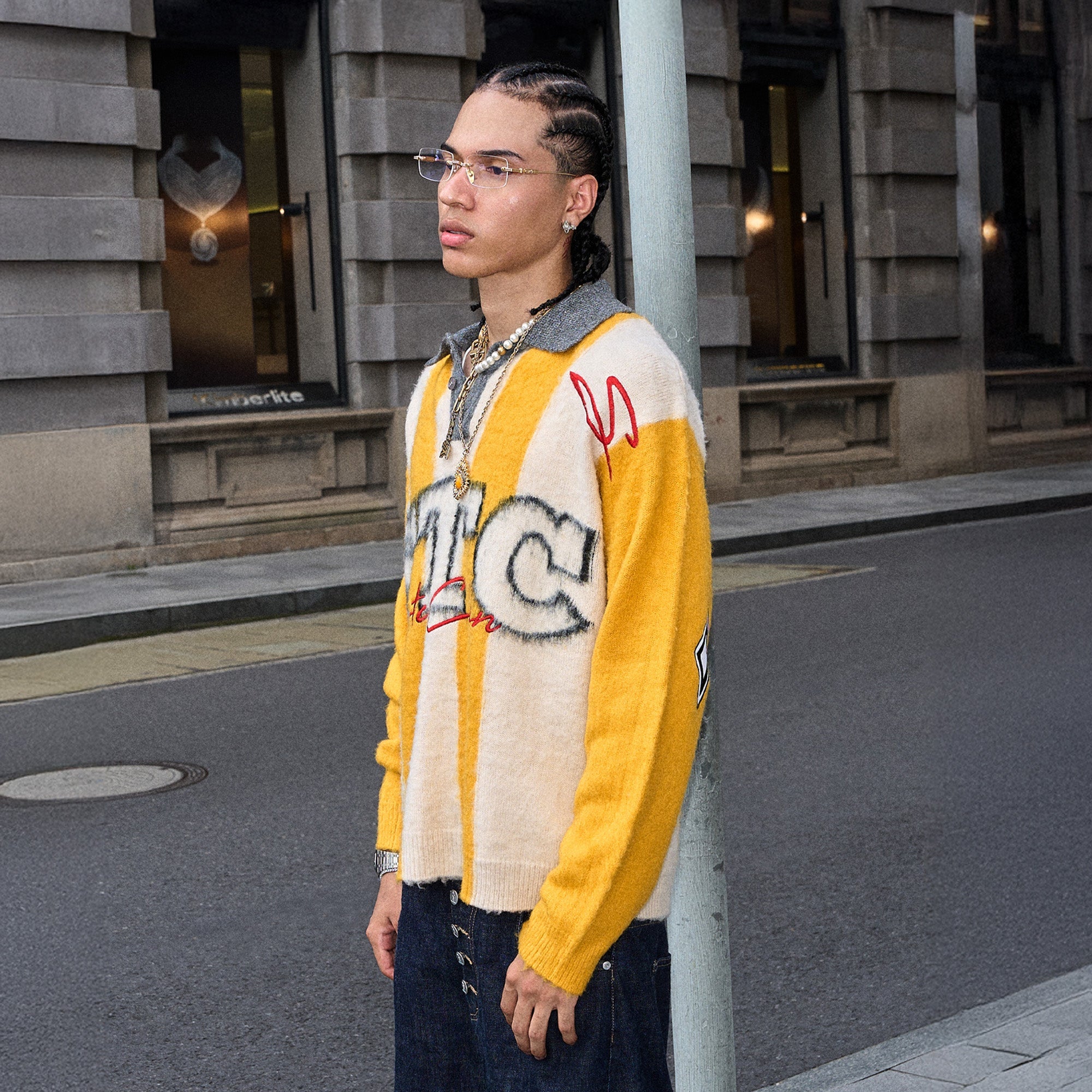 STEEPC Striped Embroidered Fuzzy Polo Sweater-Sweater-S (1)-Free Shipping Leatheretro