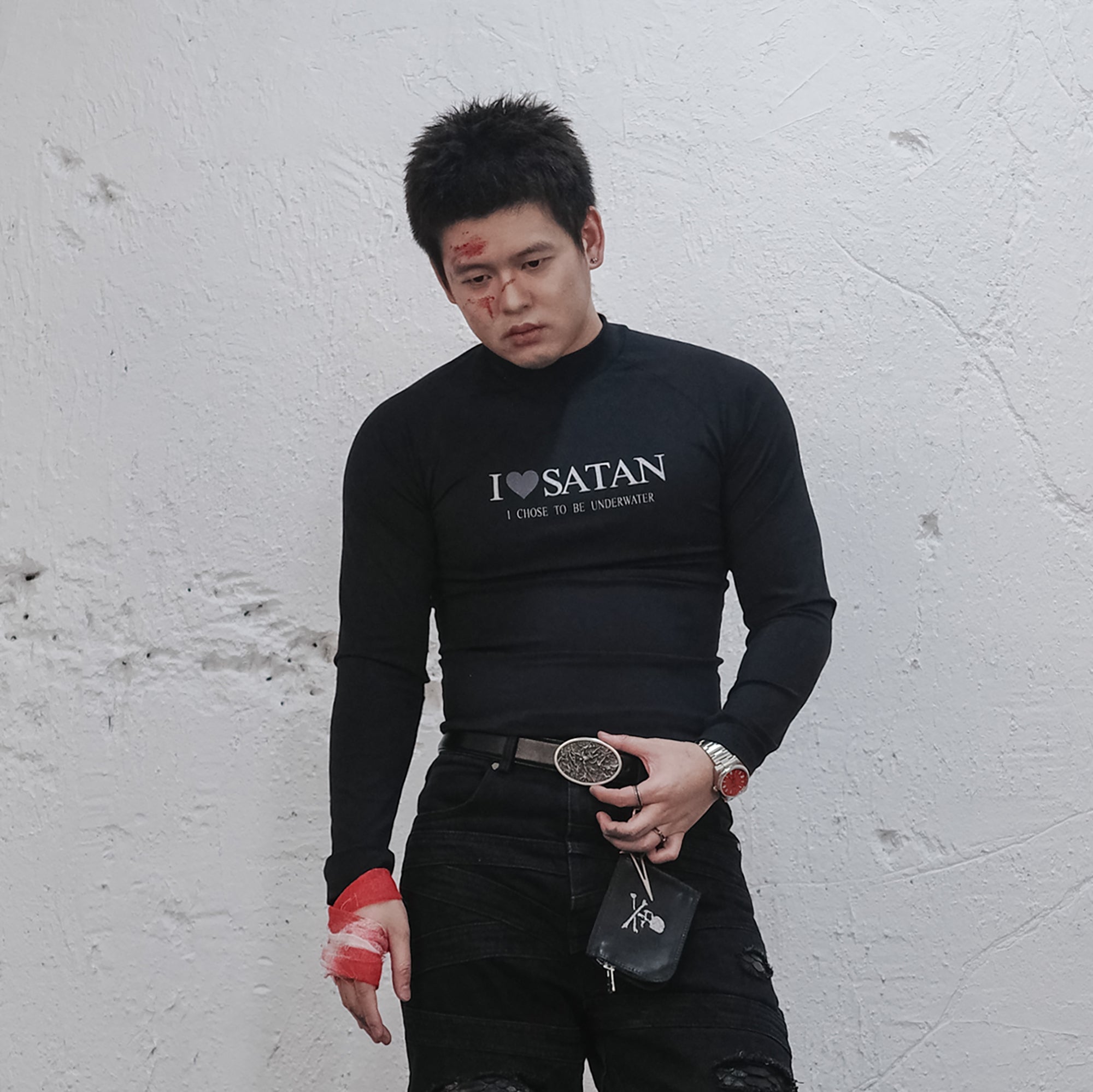 UNDERWATER Satan Racing Mock-Neck Long-Sleeve Tee-L/S Tee-S-Free Shipping Leatheretro