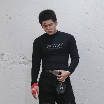 UNDERWATER Satan Racing Mock-Neck Long-Sleeve Tee-L/S Tee-S-Free Shipping Leatheretro