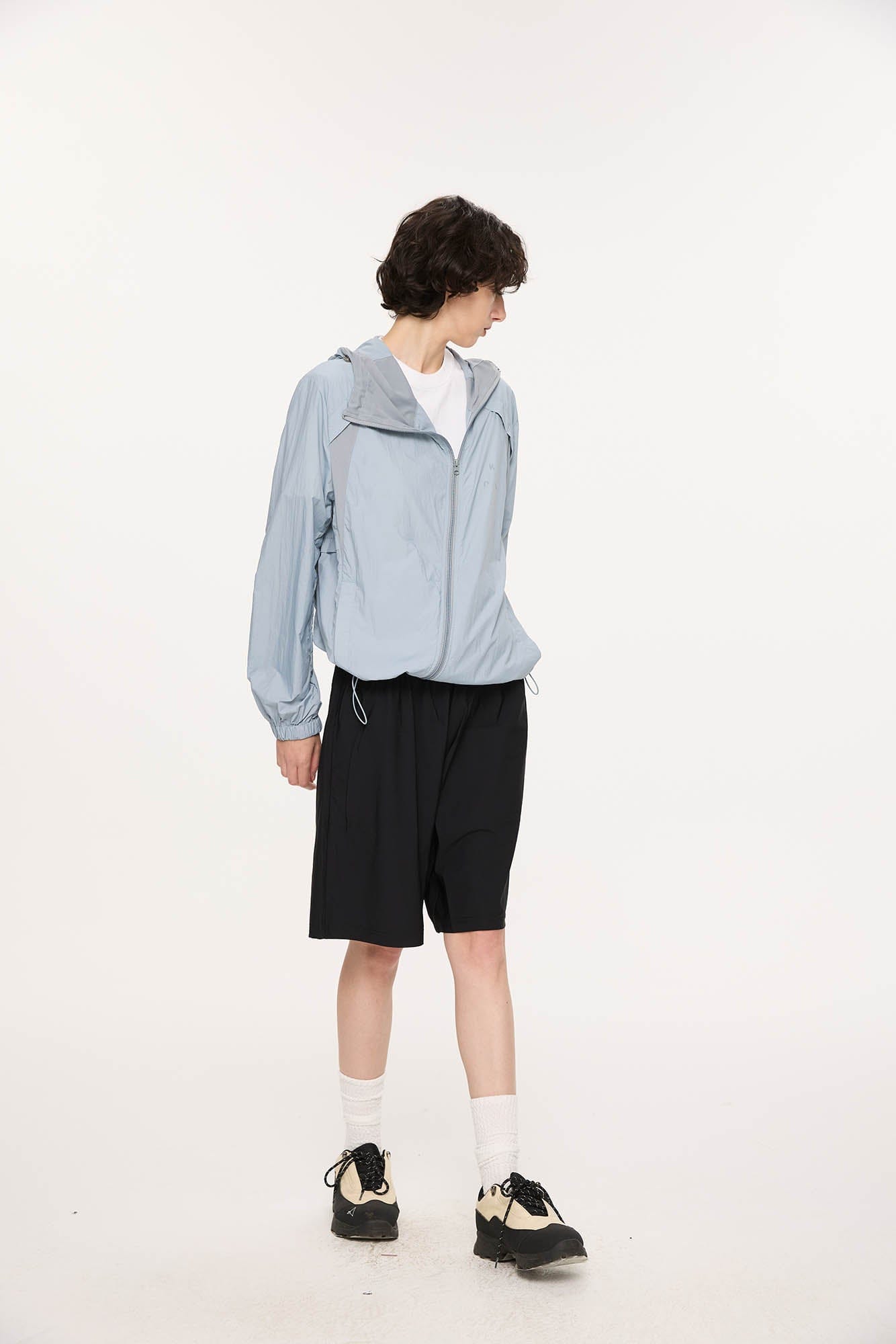 KREATE Asymmetrical Zip Mesh-Paneled UV Protection Hooded Jacket-Jacket-S-Light Gray-Free Shipping Leatheretro