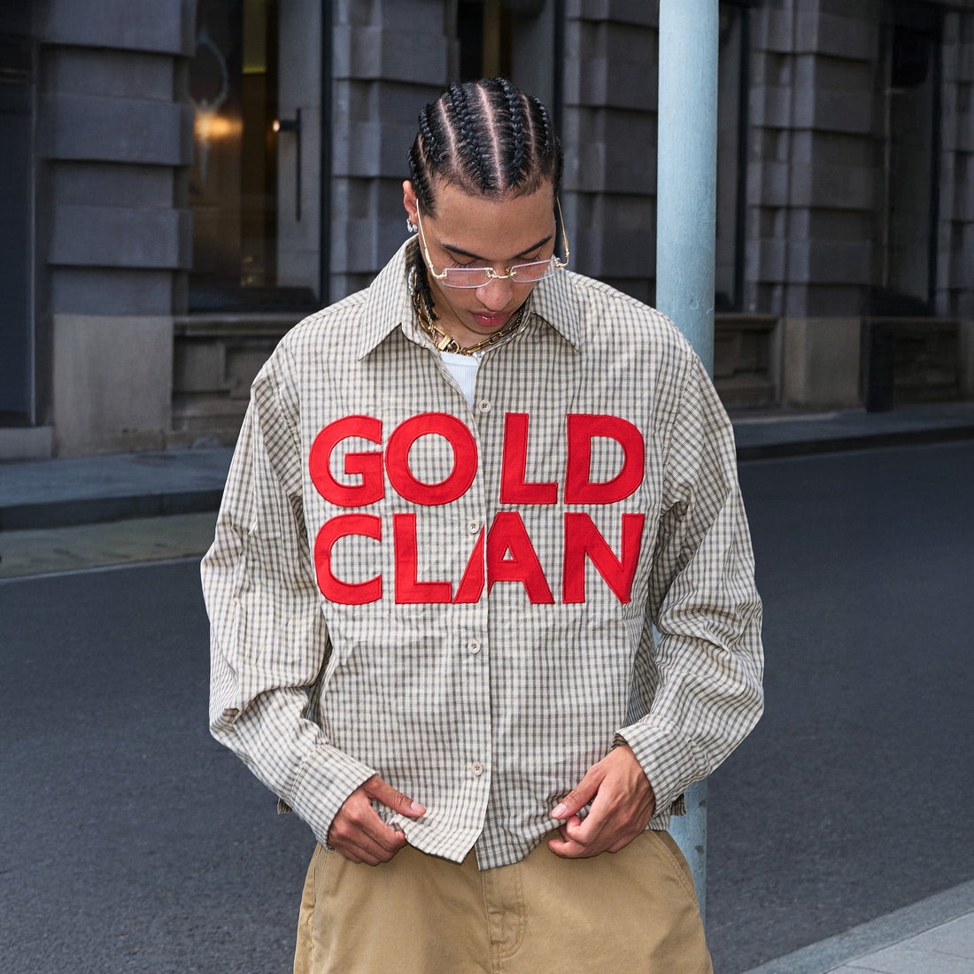 STEEPC Gingham Contrast Patch Boxy Shirt-Shirt-S (1)-Free Shipping Leatheretro