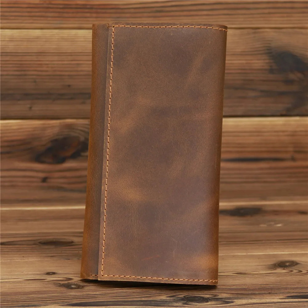 Men's Vintage Pull-Up Leather Long Wallet - Large Capacity Cowhide Clutch-Wallets & Money Clips-Reddish Brown-Free Shipping Leatheretro