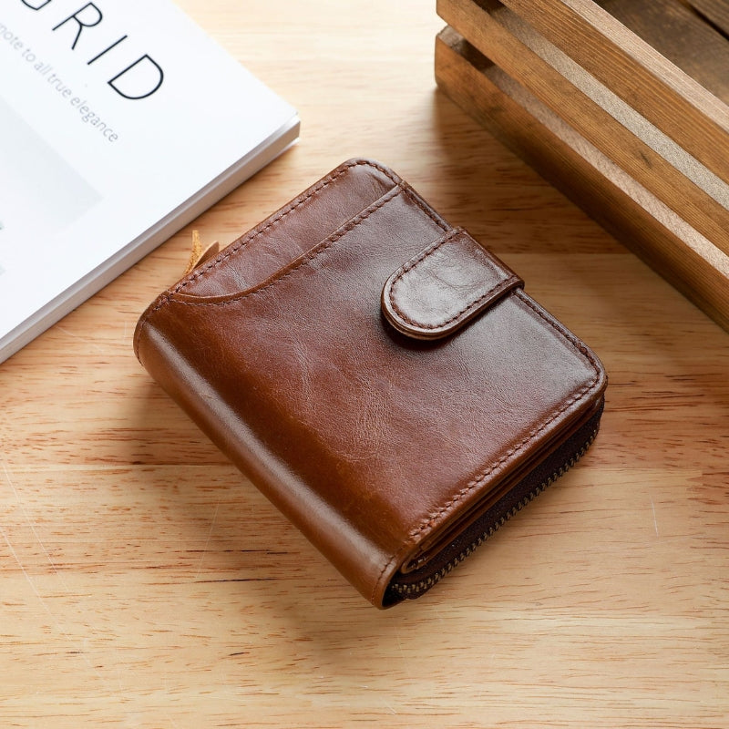 Men's Leather Multiple Card Slots Wallet - Compact Solid Color Money Bag-Wallets & Money Clips-Brown-Free Shipping Leatheretro