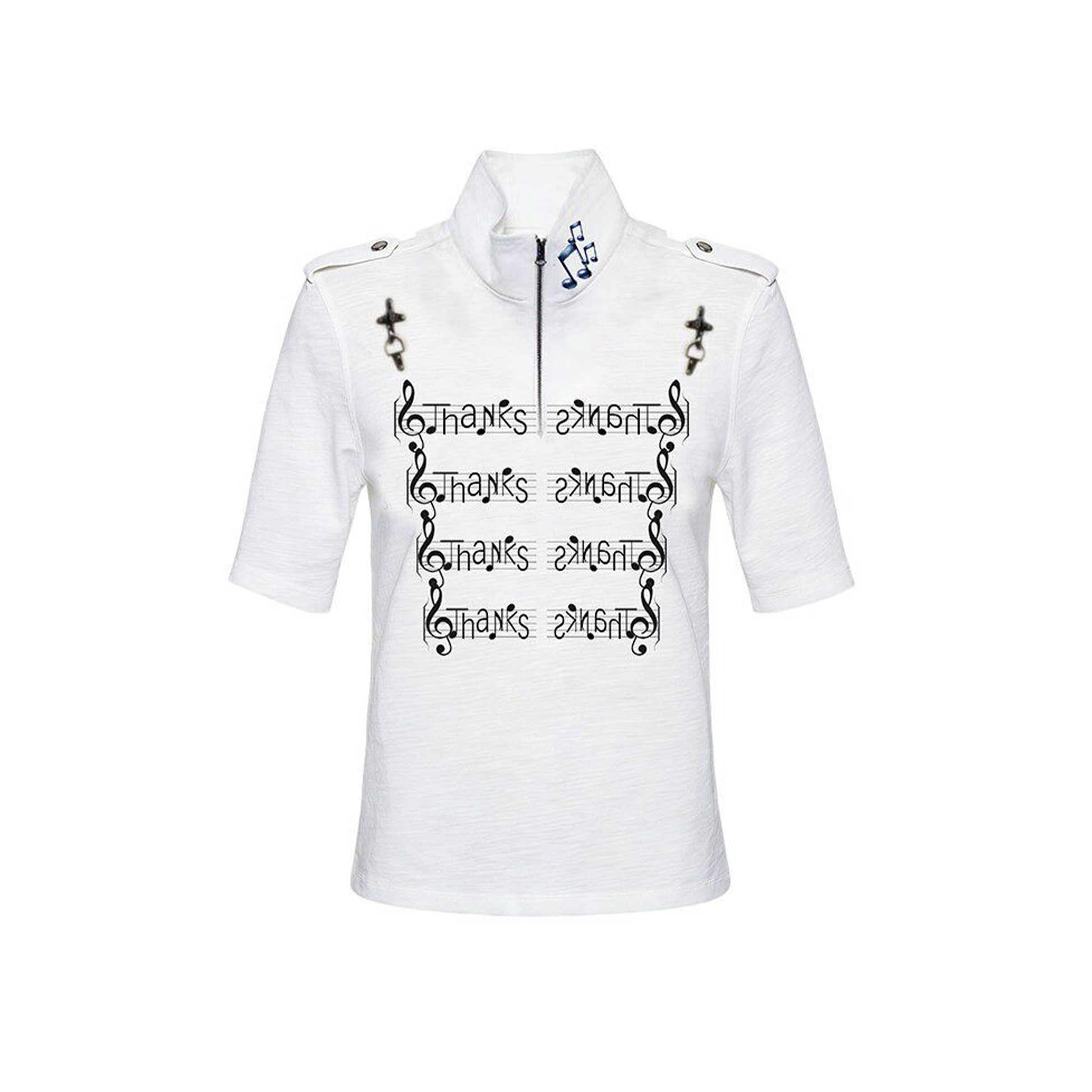 PAIKI Score Stand Collar Henley Tee-T Shirt-S-White (Preorder)-Free Shipping Leatheretro