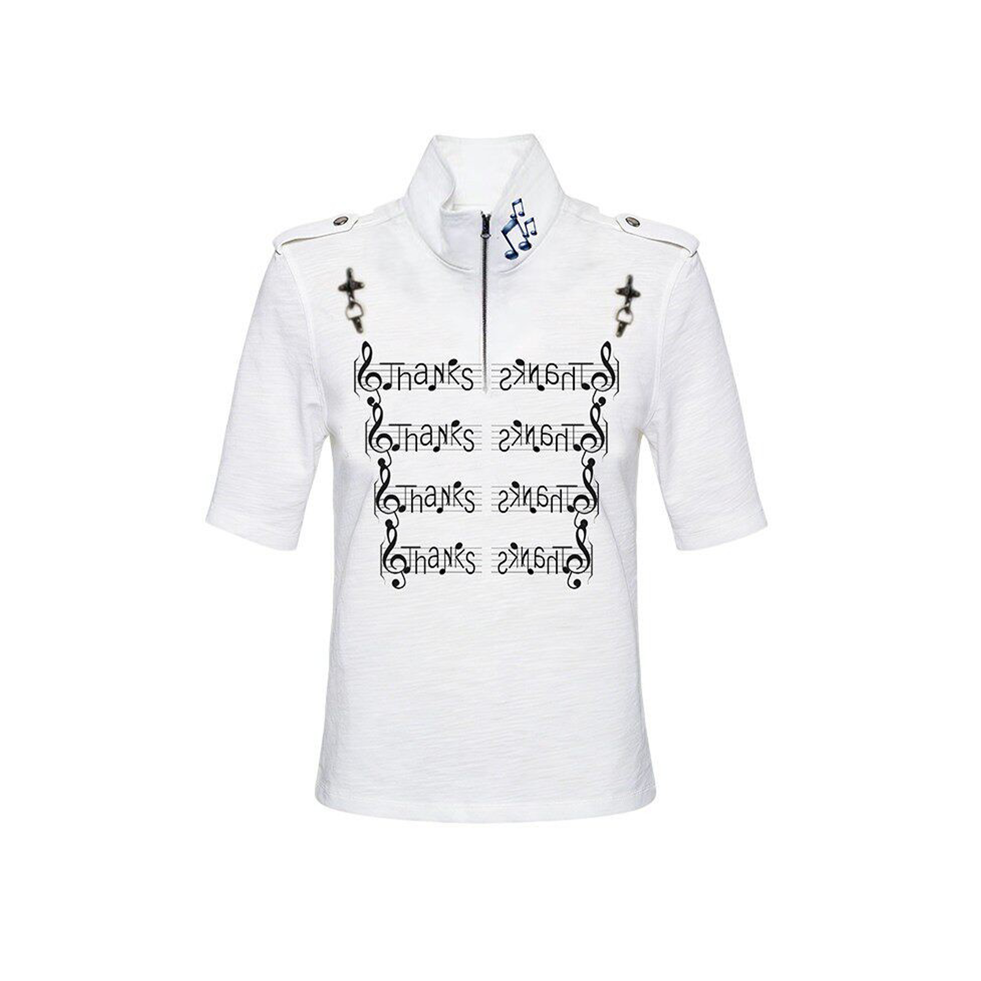 PAIKI Score Stand Collar Henley Tee-T Shirt-S-White (Preorder)-Free Shipping Leatheretro