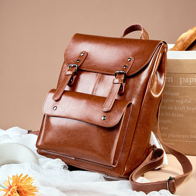 Women Retro Design Luxury Leather Backpack - Casual Portable Travel Bag-Backpacks-Black-Free Shipping Leatheretro