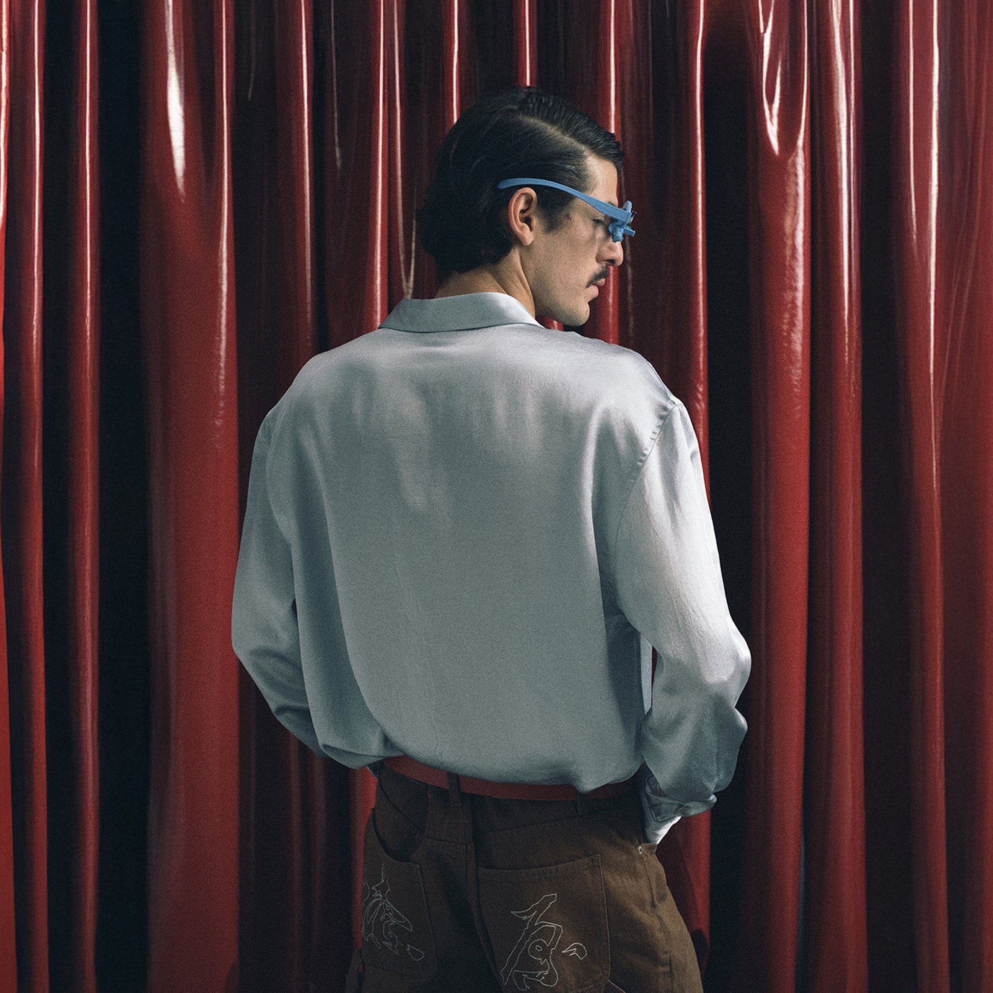 TRECLUB Glossy Embroidered-Placket Drapey Shirt-Shirt-S-Blue-Free Shipping Leatheretro