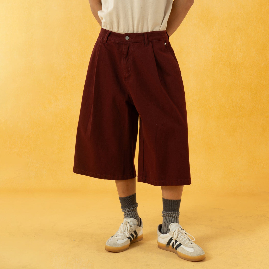 CLP Classic Rivet Pleated Oversized Shorts-Shorts-S-Khaki-Free Shipping Leatheretro