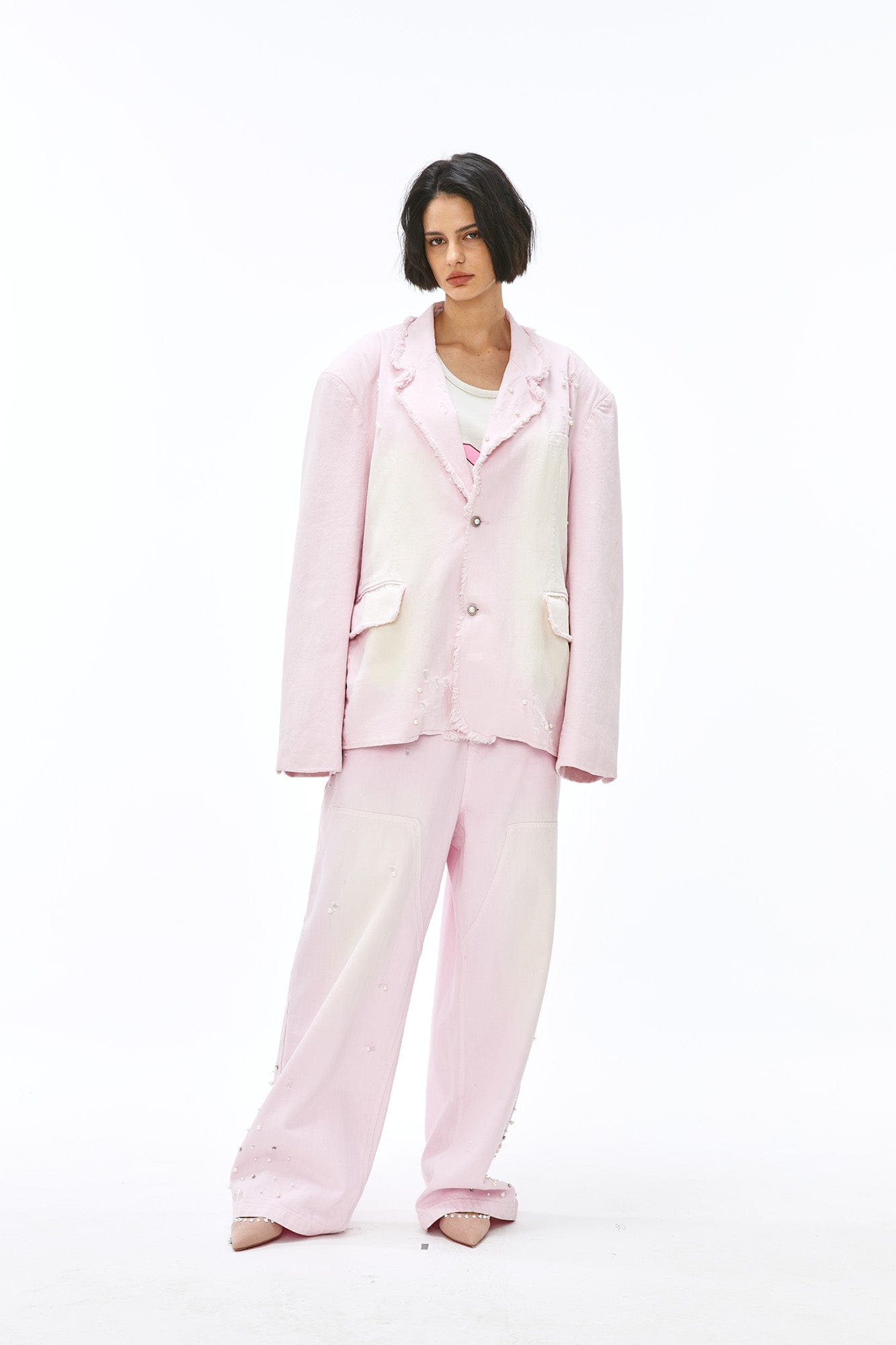 VANN VALRENCE Washed Beaded Double-Knee Trousers-Pants-S-Free Shipping Leatheretro