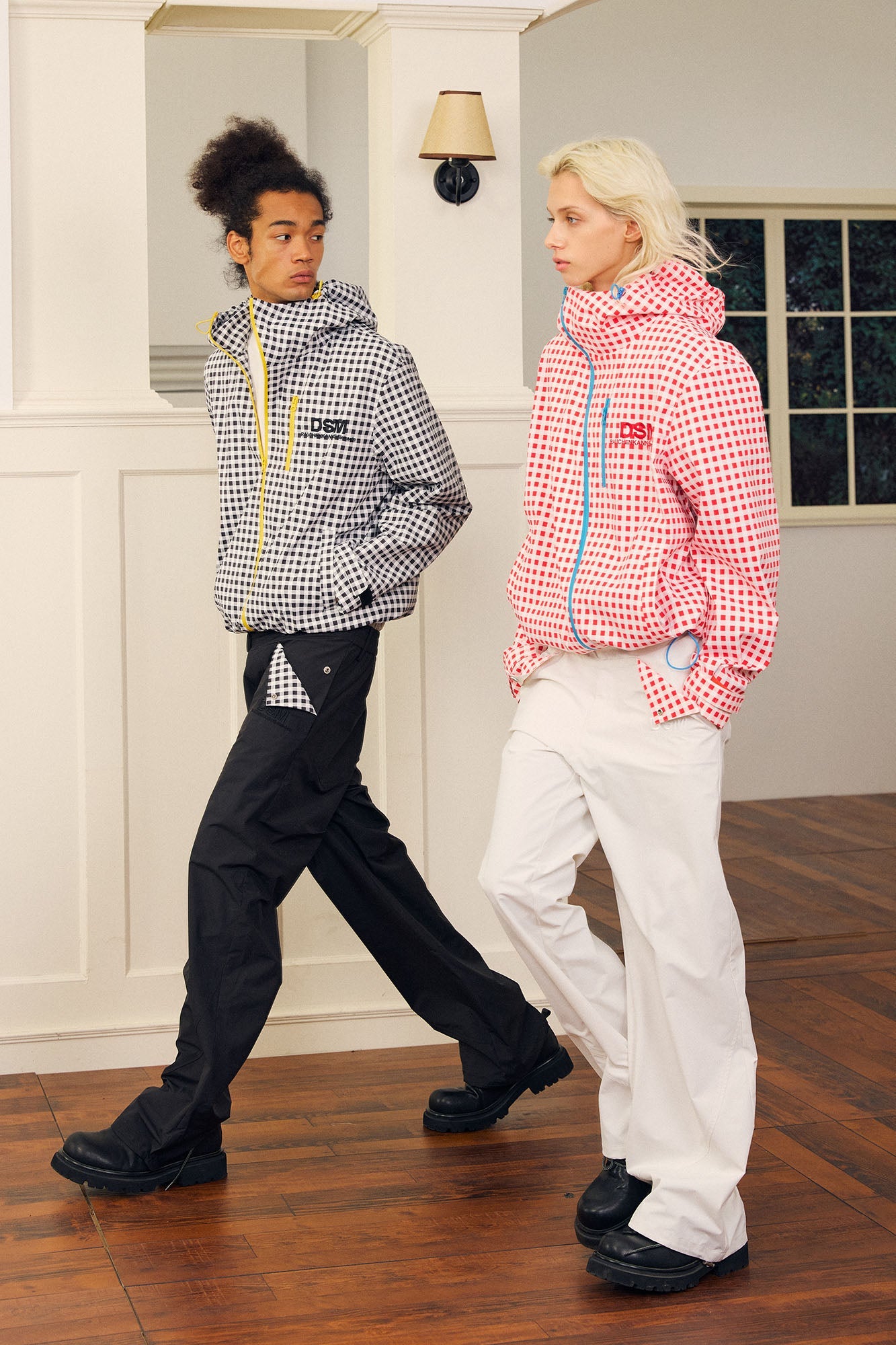 DONSMOKE Diagonal-Zip Check Teflon Windbreaker-Jacket-S-Red-Free Shipping Leatheretro