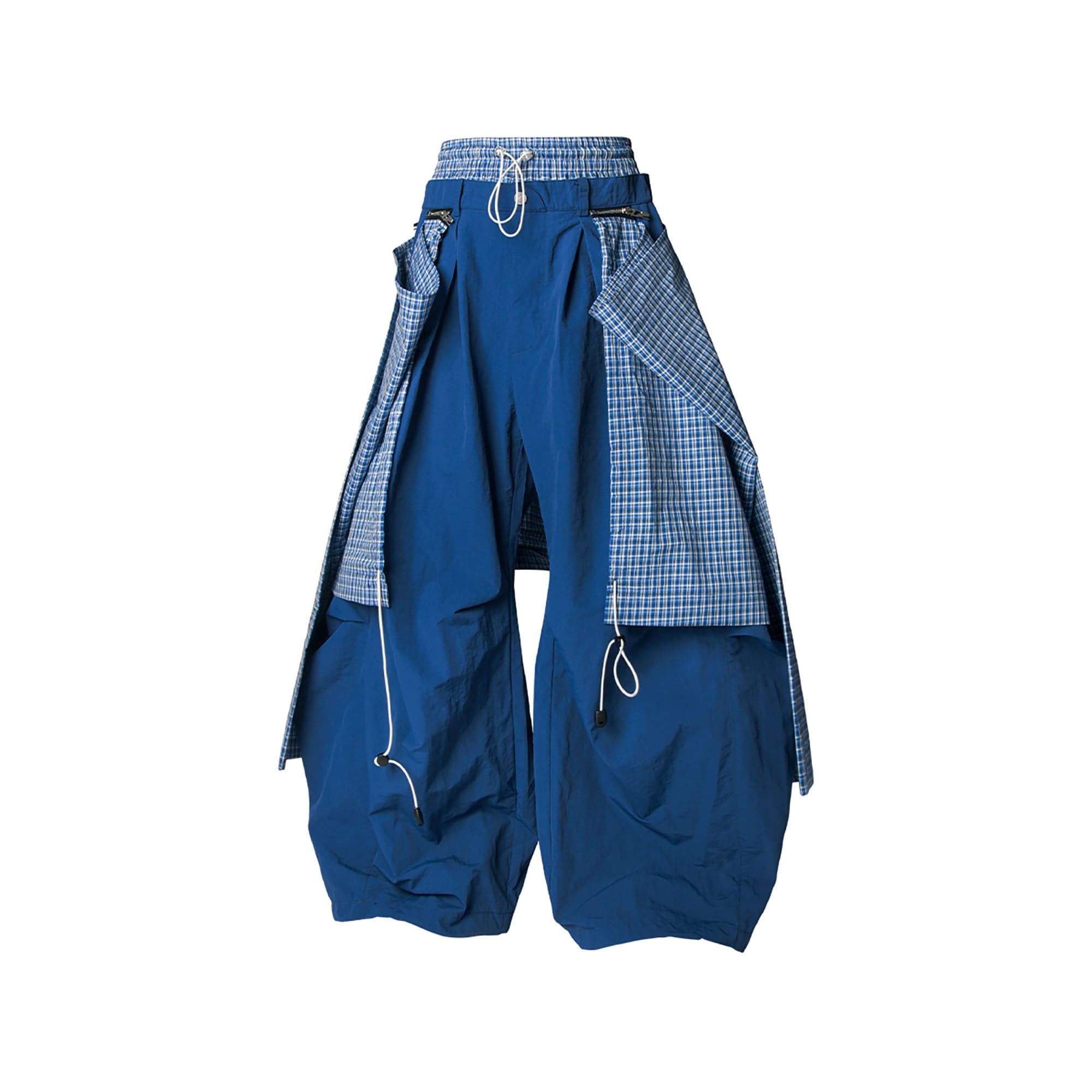 RELABEL Drawstring Layered Double-Waistband Parachute Pants Blue-Pants-XS-Free Shipping Leatheretro