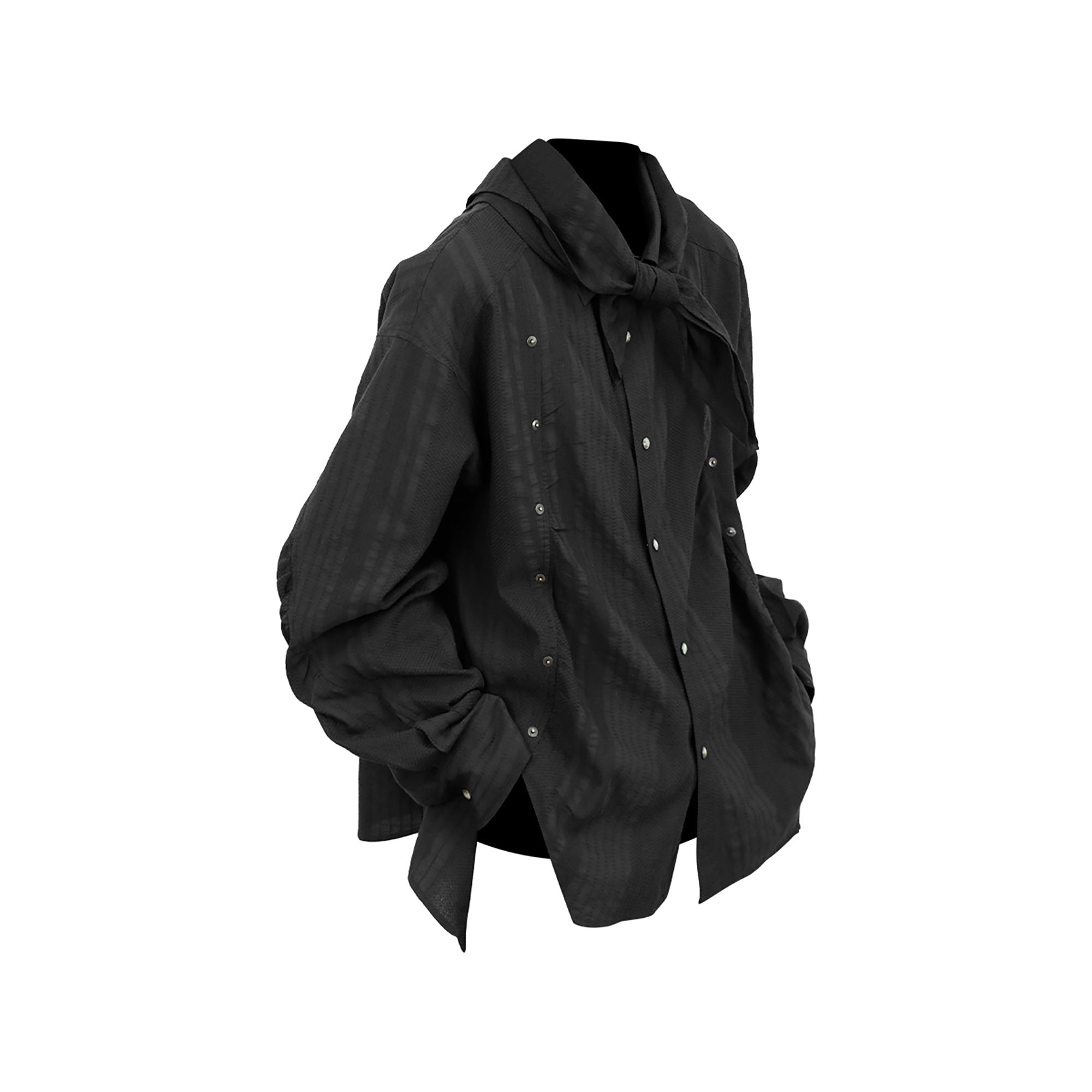 RELABEL Studded Detachable Scarf Shirt Black-Shirt-XS (Preorder)-Free Shipping Leatheretro