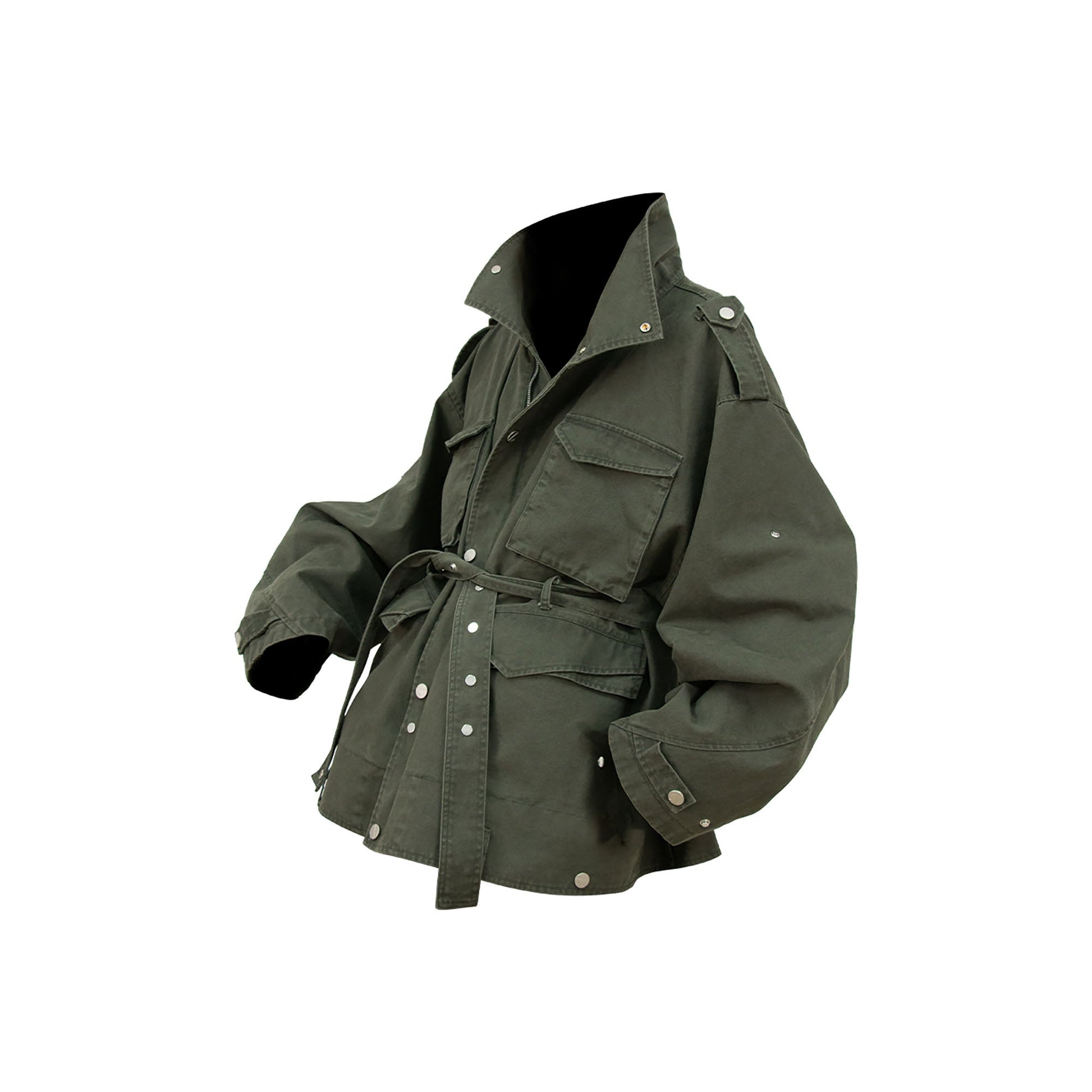 RELABEL Retro Multi-Pocket Snap-Hem Convertible Jacket Green-Jacket-XS-Free Shipping Leatheretro