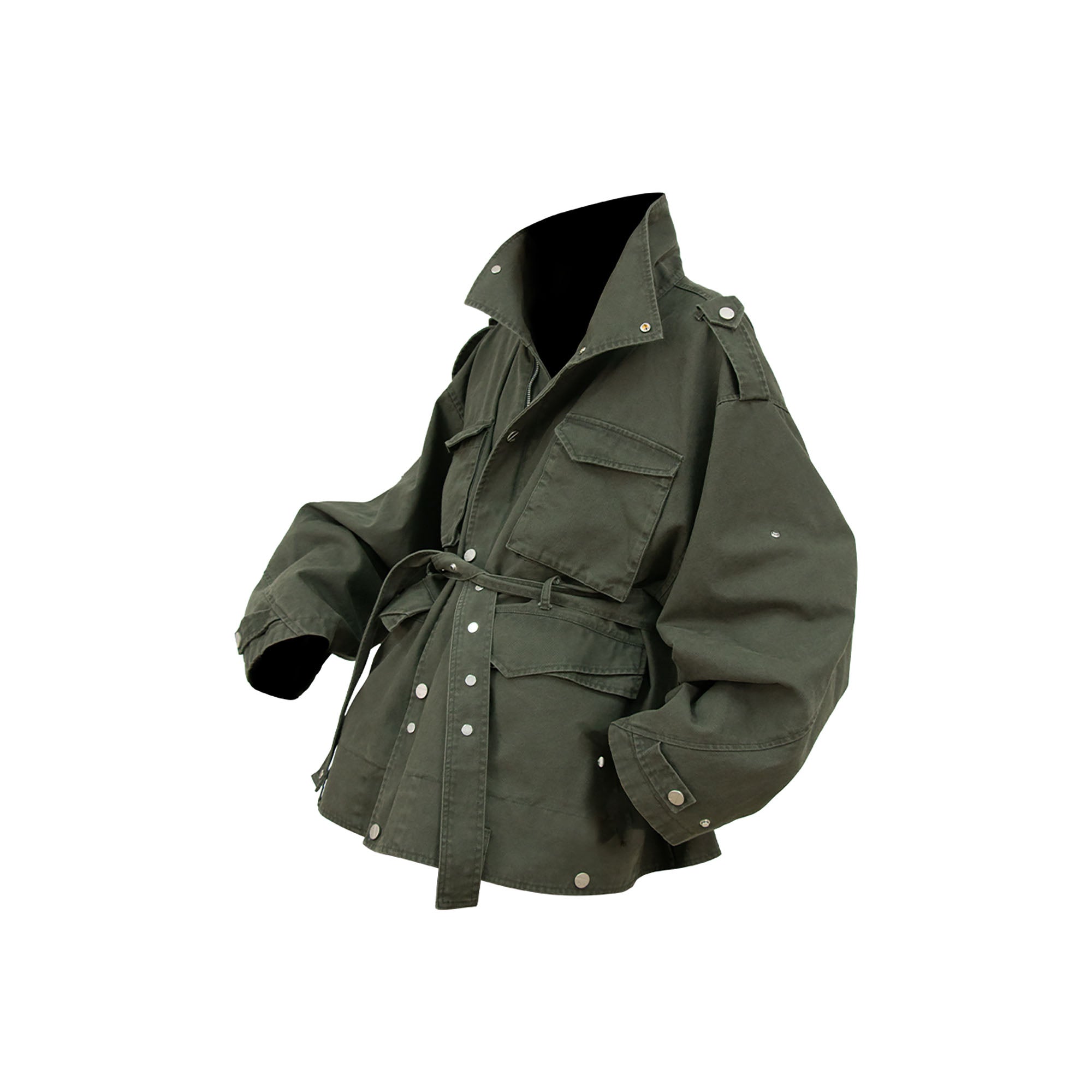 RELABEL Retro Multi-Pocket Snap-Hem Convertible Jacket Green-Jacket-XS-Free Shipping Leatheretro