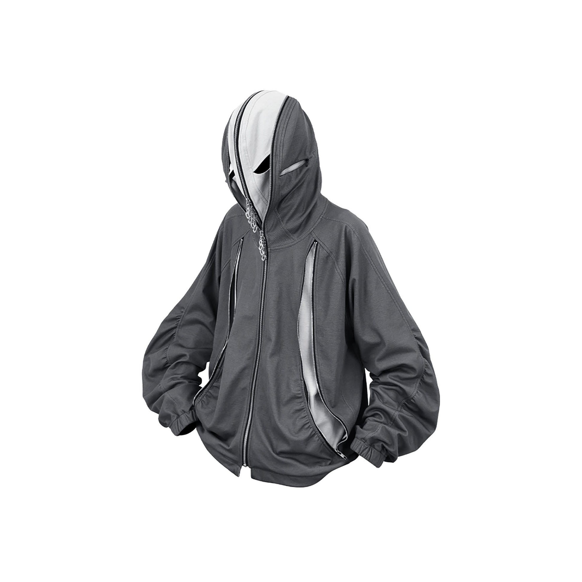 RELABEL Layered Multi-Zip Mask Hood Jacket Gray-Jacket-XS-Free Shipping Leatheretro