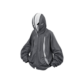RELABEL Layered Multi-Zip Mask Hood Jacket Gray-Jacket-XS-Free Shipping Leatheretro