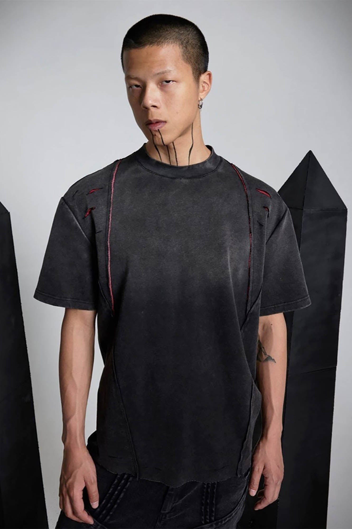 SSIN7 Distressed Scar Spliced T-Shirt-T Shirt-S-Free Shipping Leatheretro