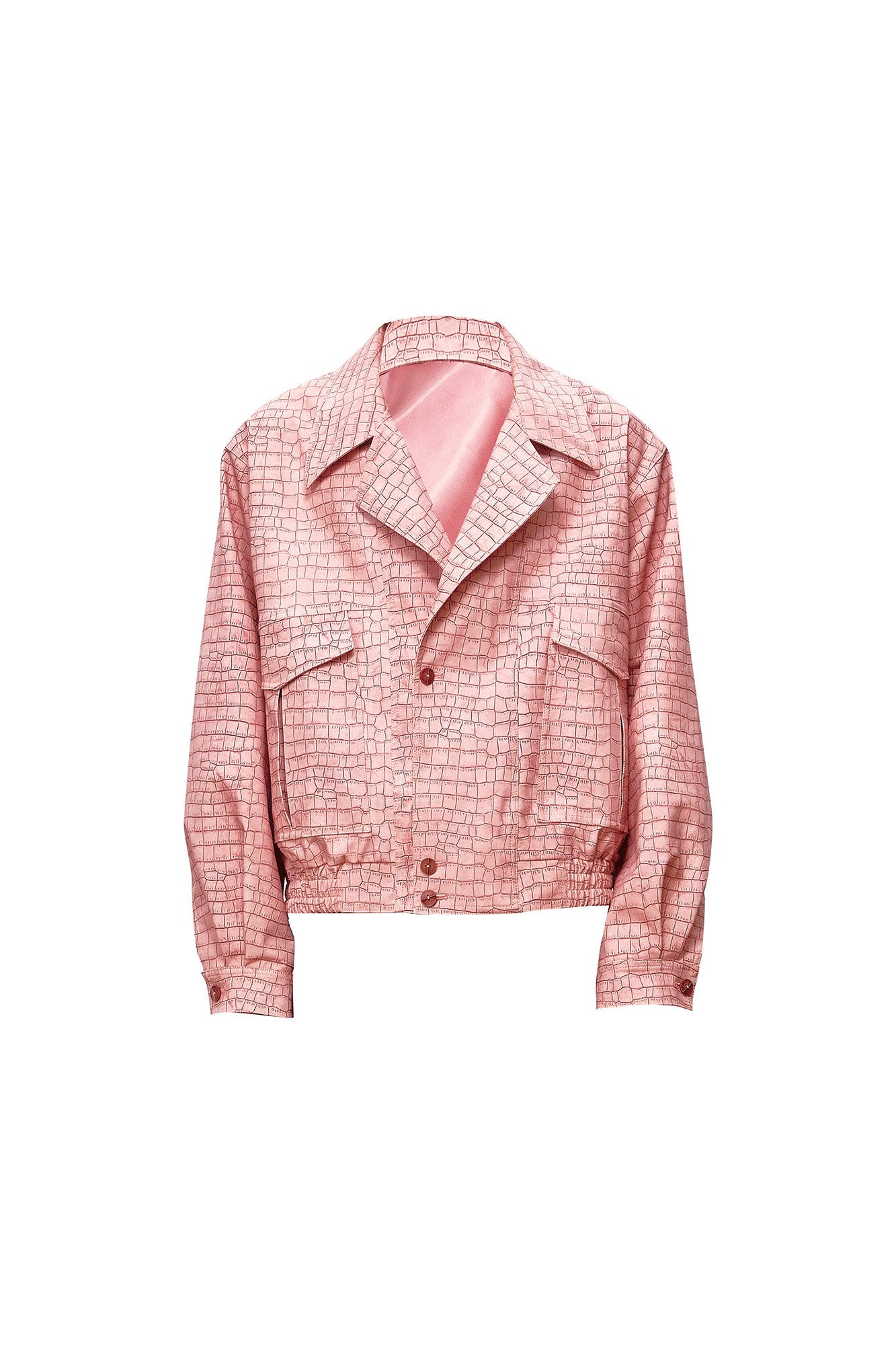 OIPWORD Croc-Embossed Cropped Faux Leather Jacket-Jacket-M-Free Shipping Leatheretro