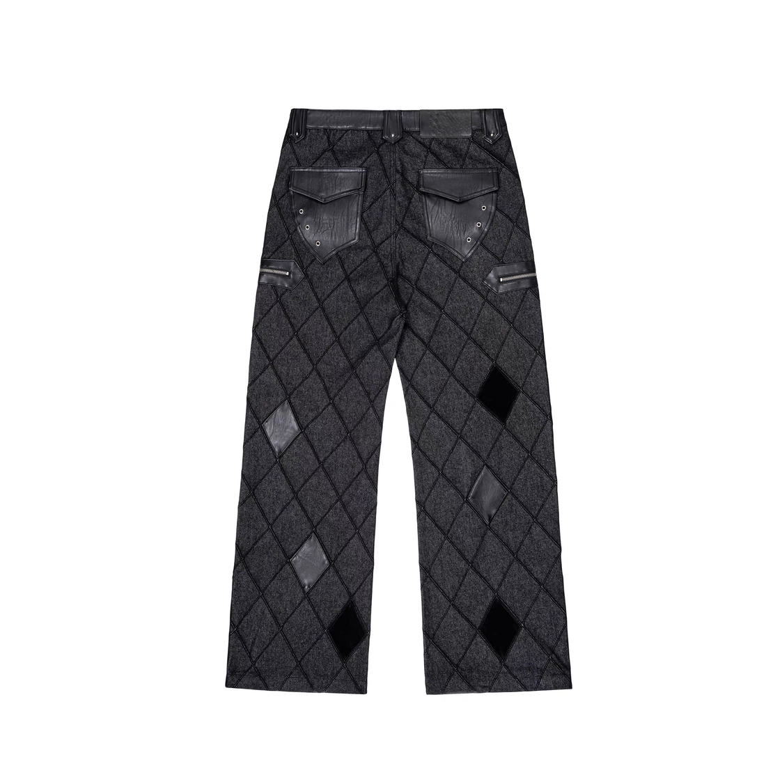 ESAIAS Diamond Faux Leather Patch Rivet Jeans-Jeans-S / 29" (Preorder)-Free Shipping Leatheretro