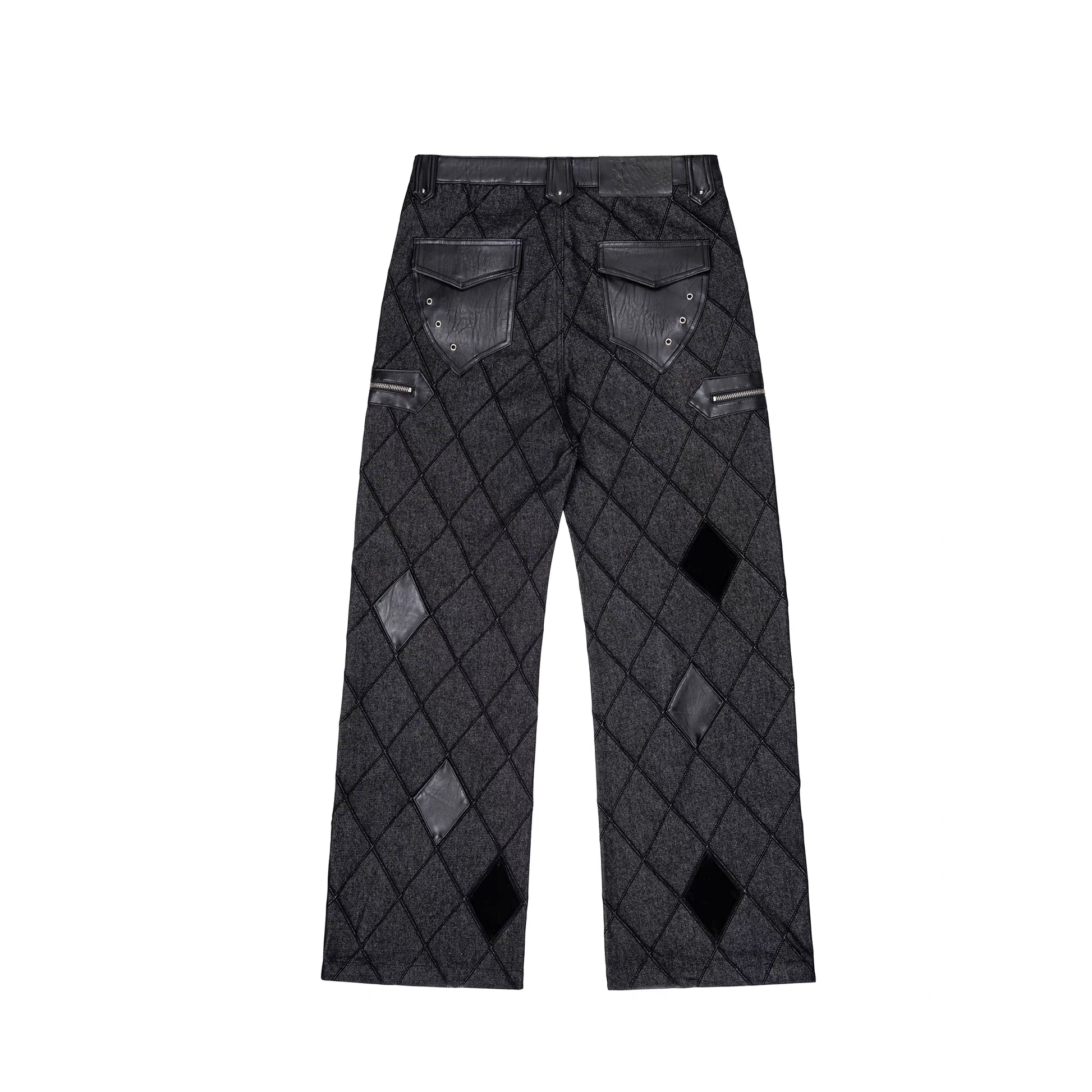 ESAIAS Diamond Faux Leather Patch Rivet Jeans-Jeans-S / 29" (Preorder)-Free Shipping Leatheretro