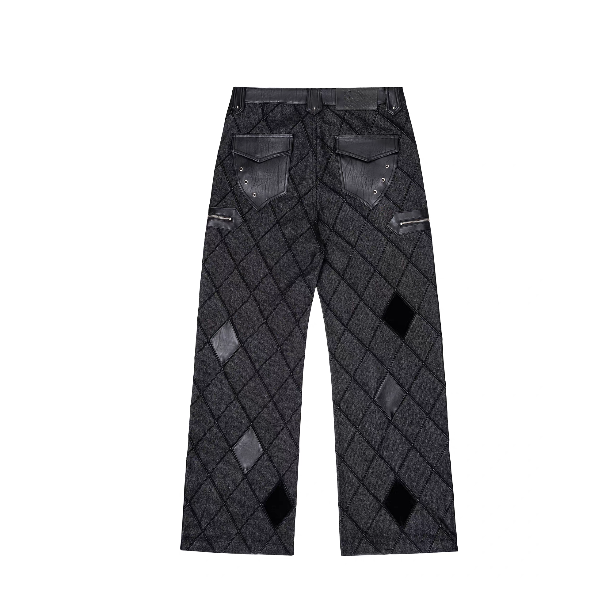 ESAIAS Diamond Faux Leather Patch Rivet Jeans-Jeans-S / 29" (Preorder)-Free Shipping Leatheretro
