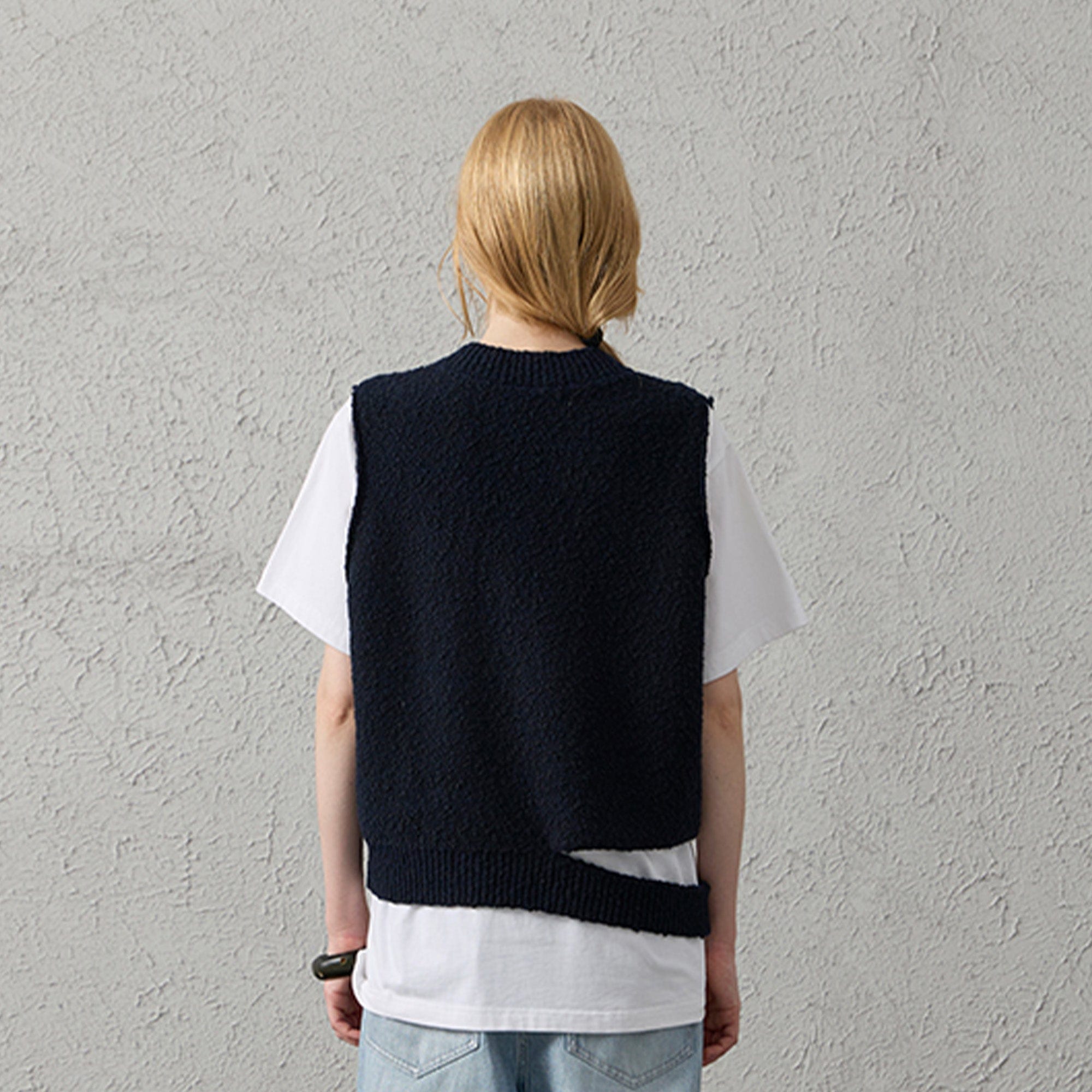ORGANIC EMOTION Asymmetrical Distressed Bubble-Knit Vest-Vest-S-Free Shipping Leatheretro