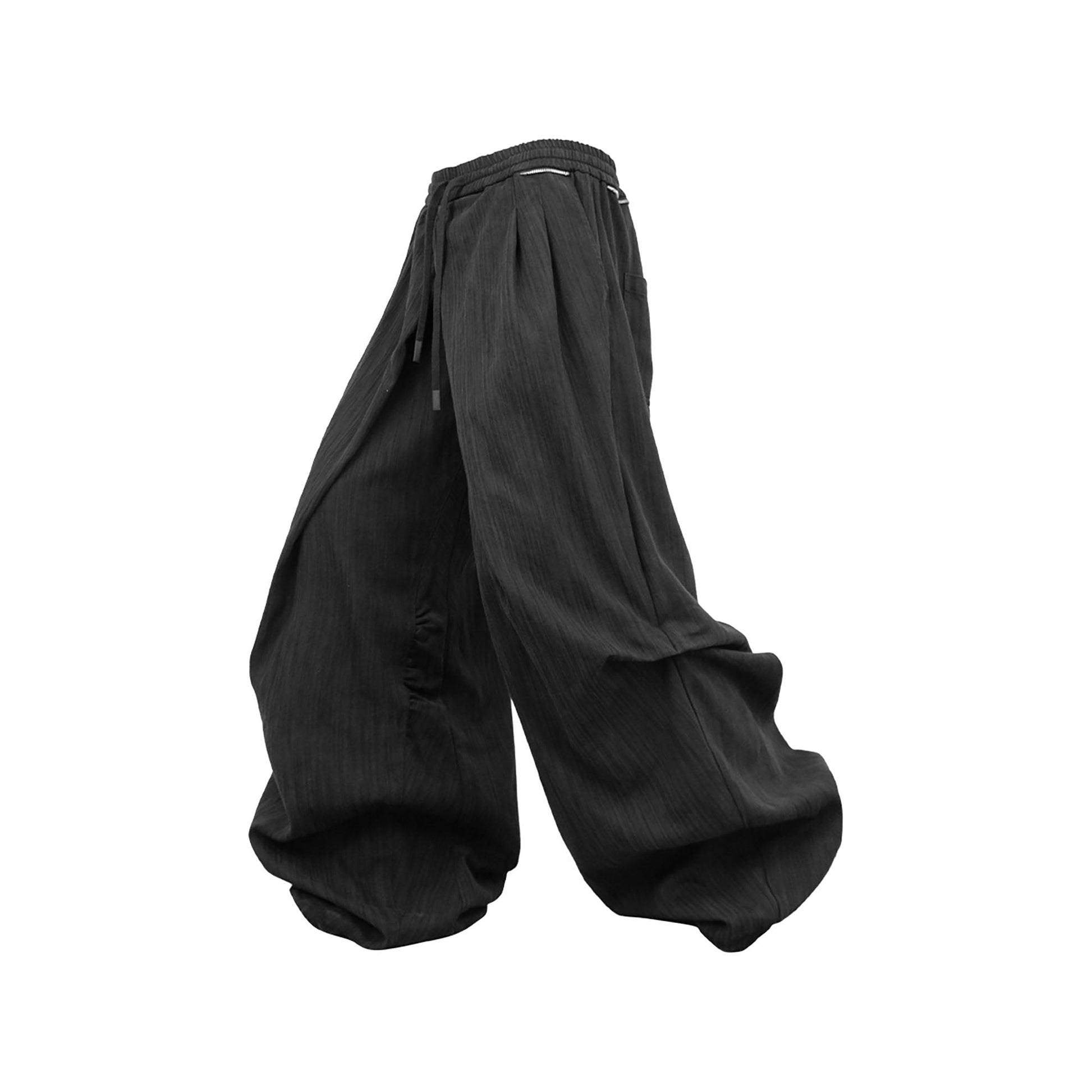RELABEL Crinkled Drawstring Oversized Pants Black-Pants-XS-Free Shipping Leatheretro