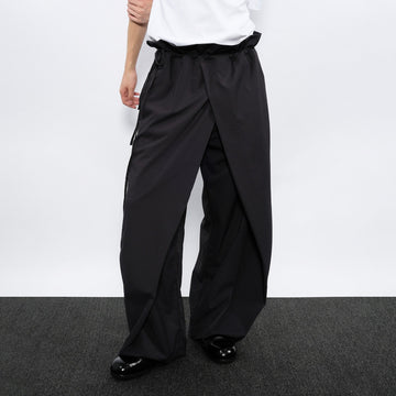 7440 37 1 Asymmetrical Overlay Drawcord Ruffled Waist Trousers-Pants-S (Preorder)-Free Shipping Leatheretro