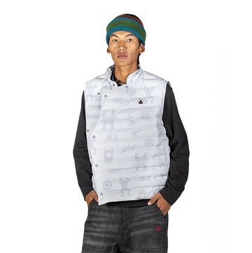 NERHI Asym Button Full-Print Down Vest-Vest-S-Light Gray (Preorder)-Free Shipping Leatheretro