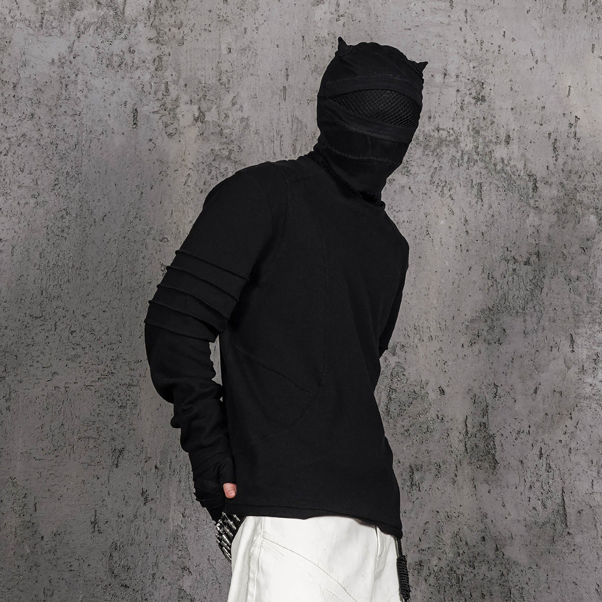 UNDERWATER Distressed Deconstructed Light Sweatshirt Black-L/S Tee-S-Free Shipping Leatheretro