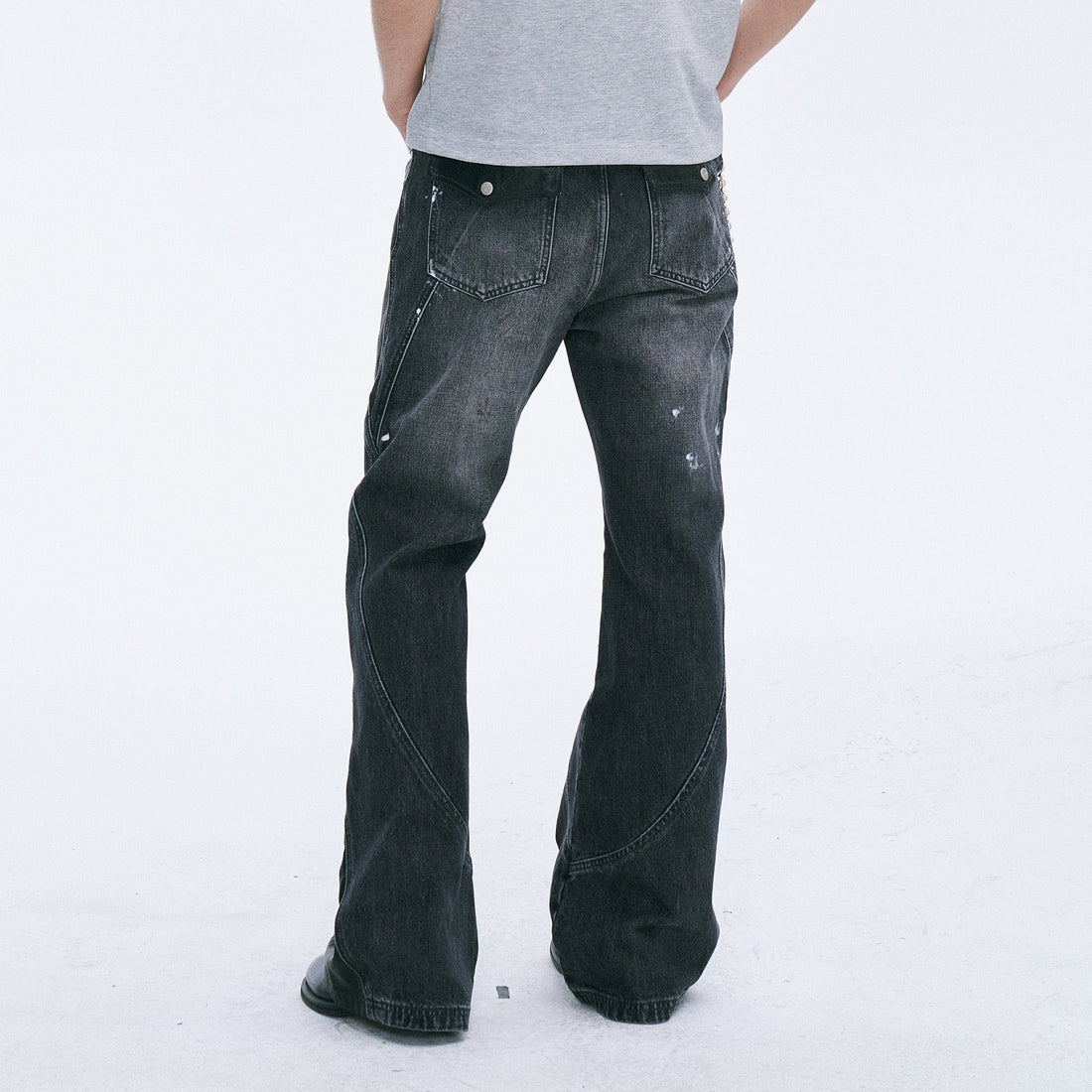 CATSSTAC Washed Panel Paint-Stain Wide-Leg Jeans-Jeans-M-Free Shipping Leatheretro