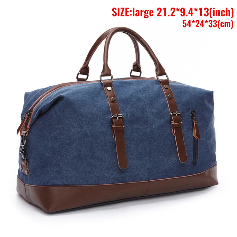 Canvas Men's Carry-On Luggage and Duffel Bag-Duffel Bags-Large-Blue-Free Shipping Leatheretro