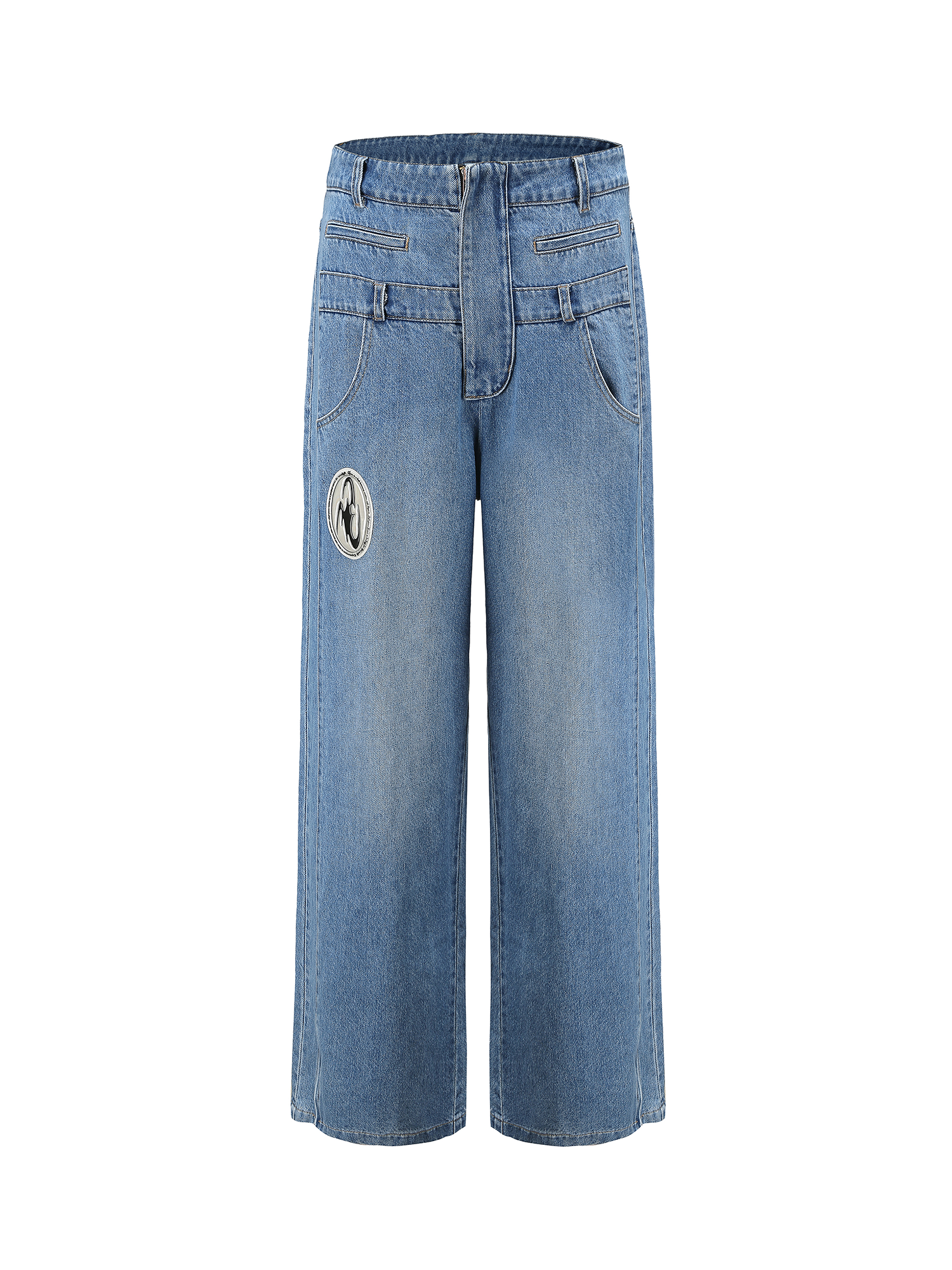CYCYCY Deconstructed Double-Waist Washed Jeans-Jeans-XS / 28"-Free Shipping Leatheretro