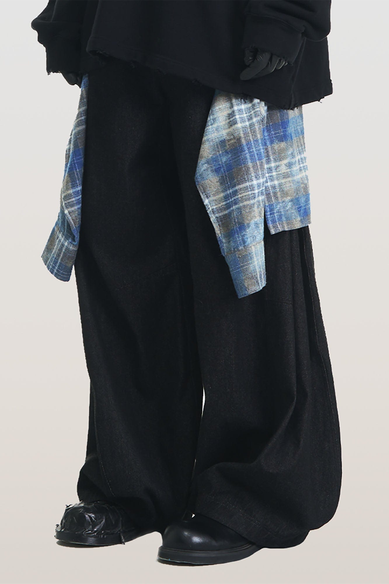 RELABEL Detachable Plaid Flap Panel Wide-Leg Pants-Jeans-XS-Free Shipping Leatheretro
