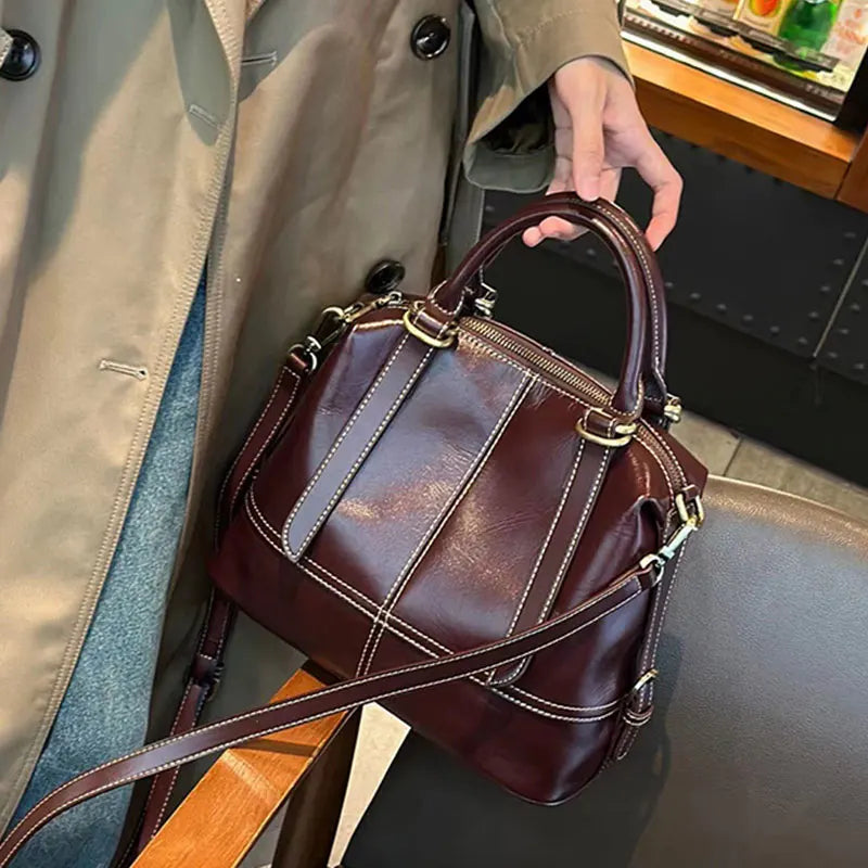 Vintage Genuine Cow Leather Women's Bag - Luxury Design Woman Handbag-Coffee-Free Shipping Leatheretro