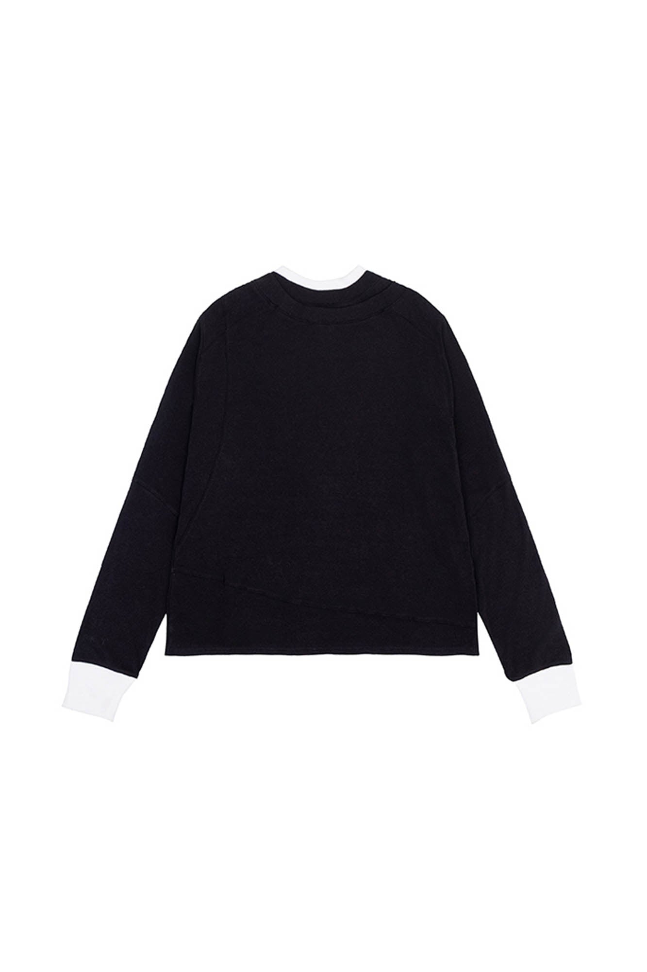 IN EXISTENCE Layered Asymmetrical Neck Embroidered Long-Sleeve Tee-L/S Tee-S-Black-Free Shipping Leatheretro