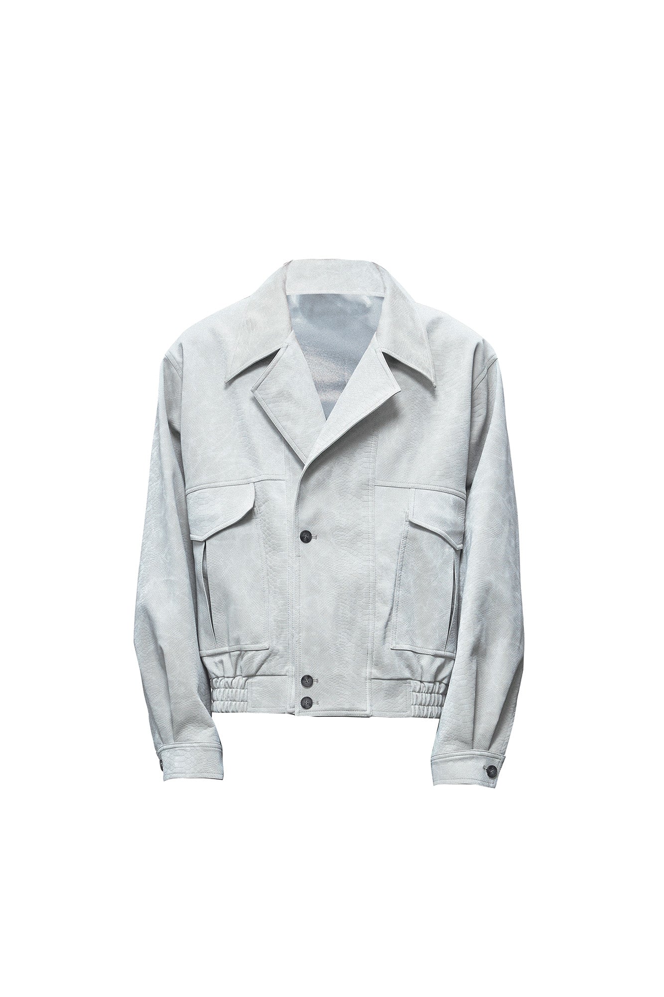 OIPWORD Croc-Embossed Cropped Faux Leather Jacket Blue-Jacket-M-Free Shipping Leatheretro