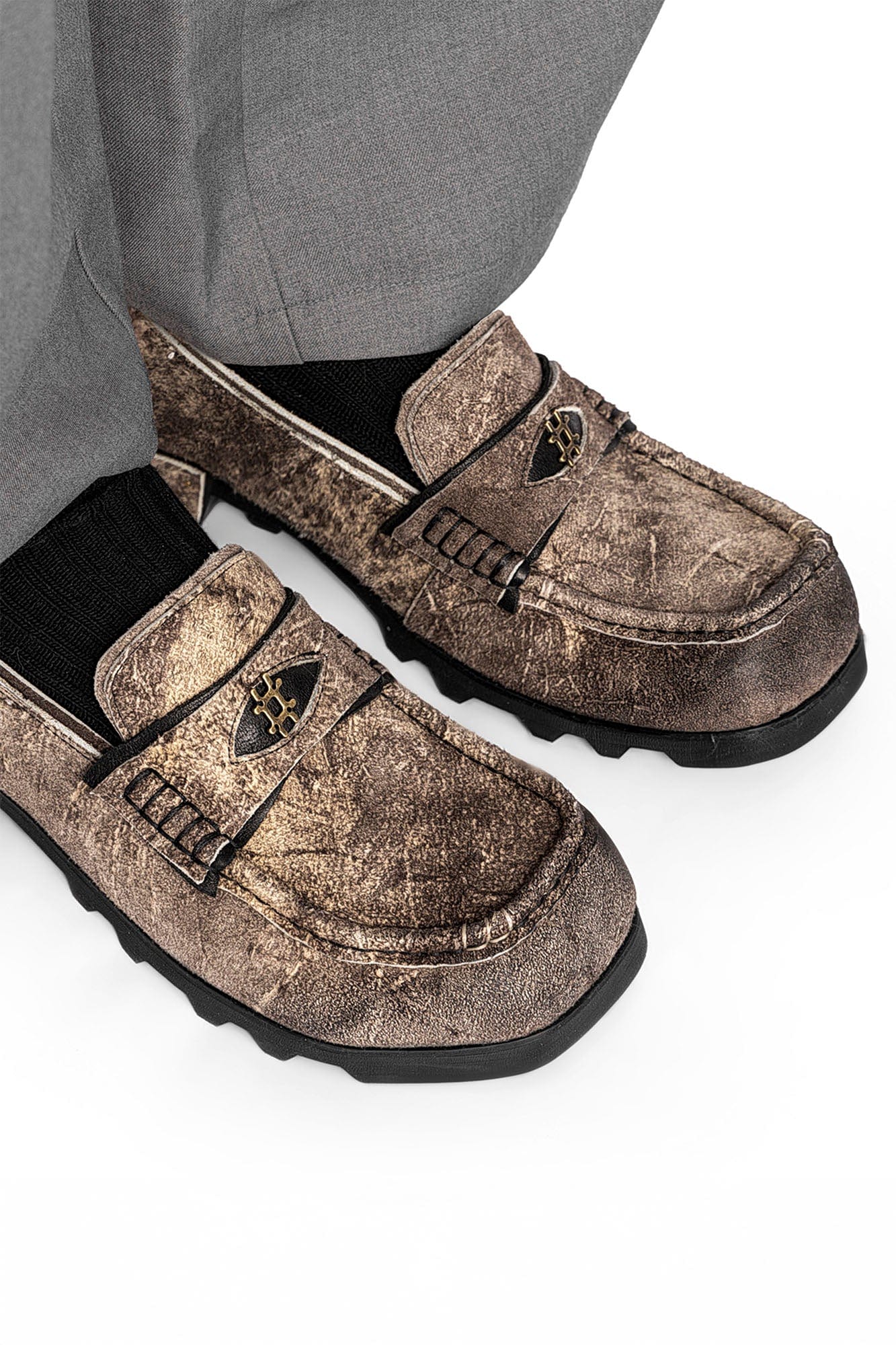 REWRITE Distressed Cowhide Saddle Loafers-Shoes-38.5-Free Shipping Leatheretro