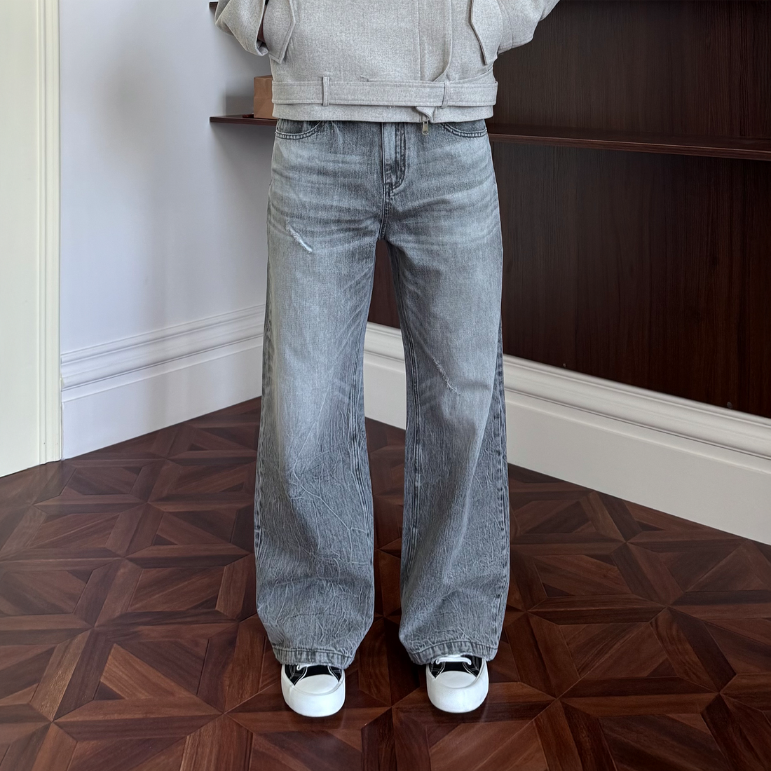 KREATE Whisker Washed Straight-Leg Jeans-Jeans-S (Preorder)-Light Gray-Free Shipping Leatheretro