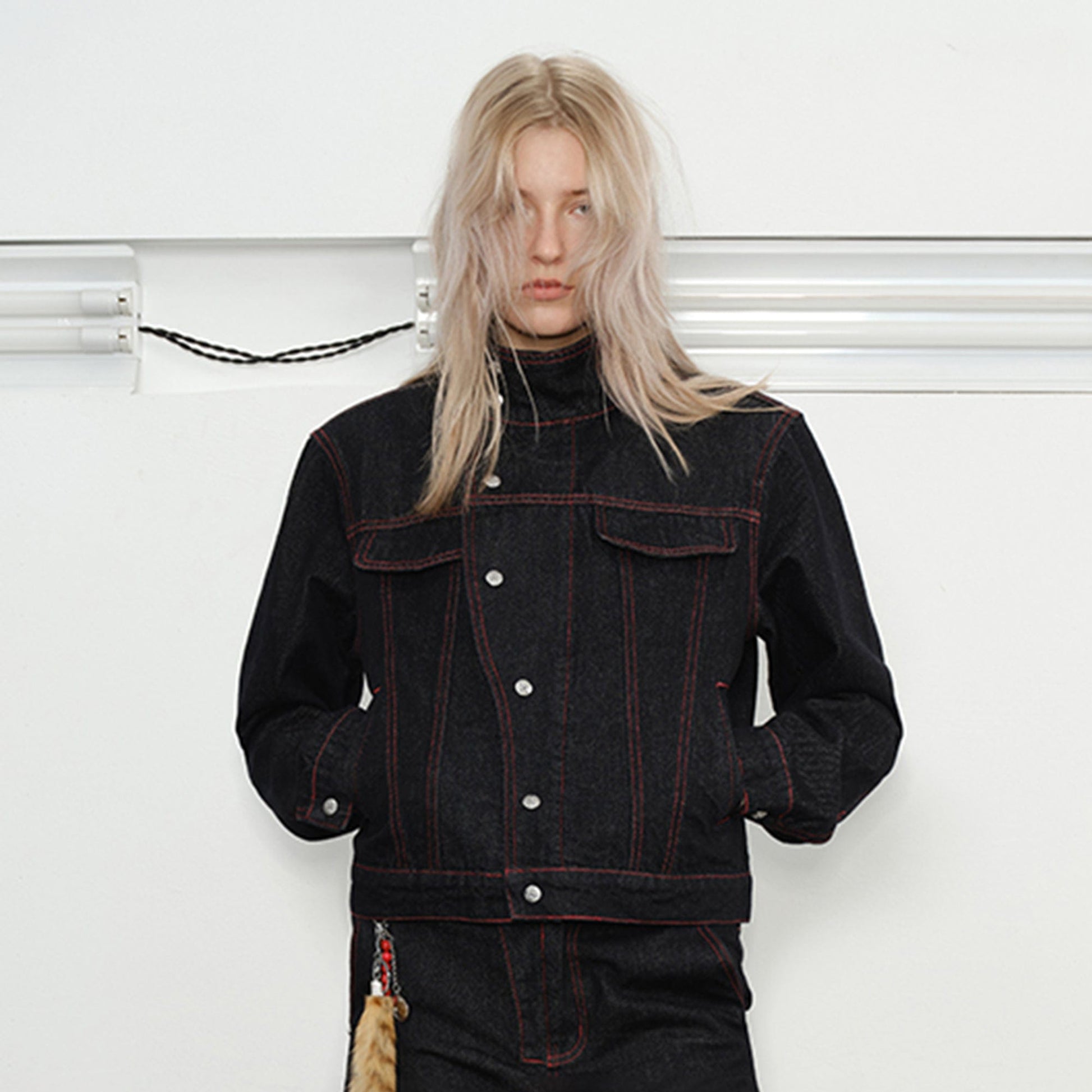 KREATE Asymmetrical Stand Collar Snap Jacket-Jacket-S-Black-Free Shipping Leatheretro