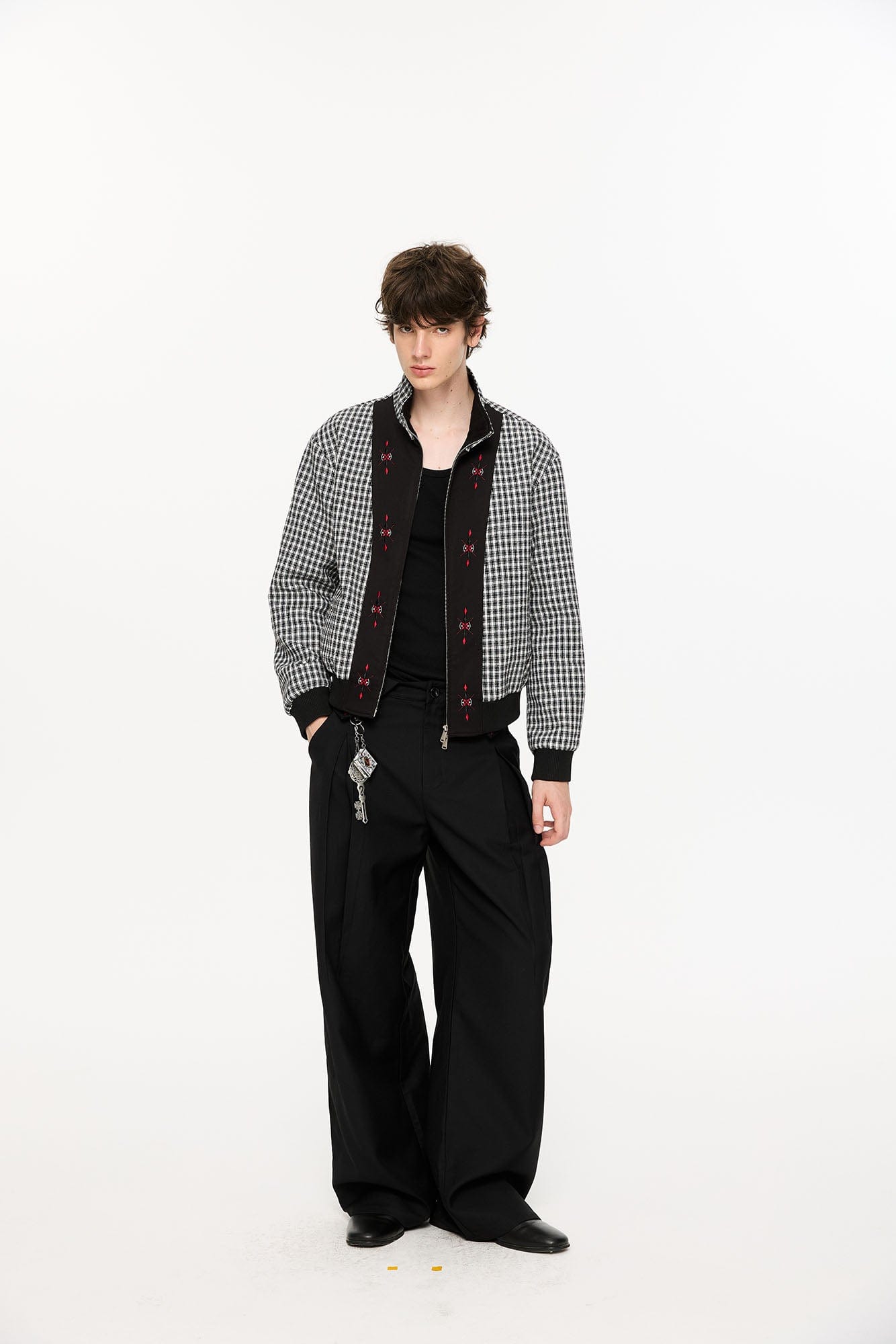 KREATE Folded Check Waistband Pleated Trousers-Pants-S-Free Shipping Leatheretro