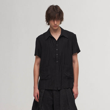 ILNya Nieternite Nifutur Stripe Crinkled Spliced Layered Collar T-Shirt Black-Shirt-S(0)-Free Shipping Leatheretro