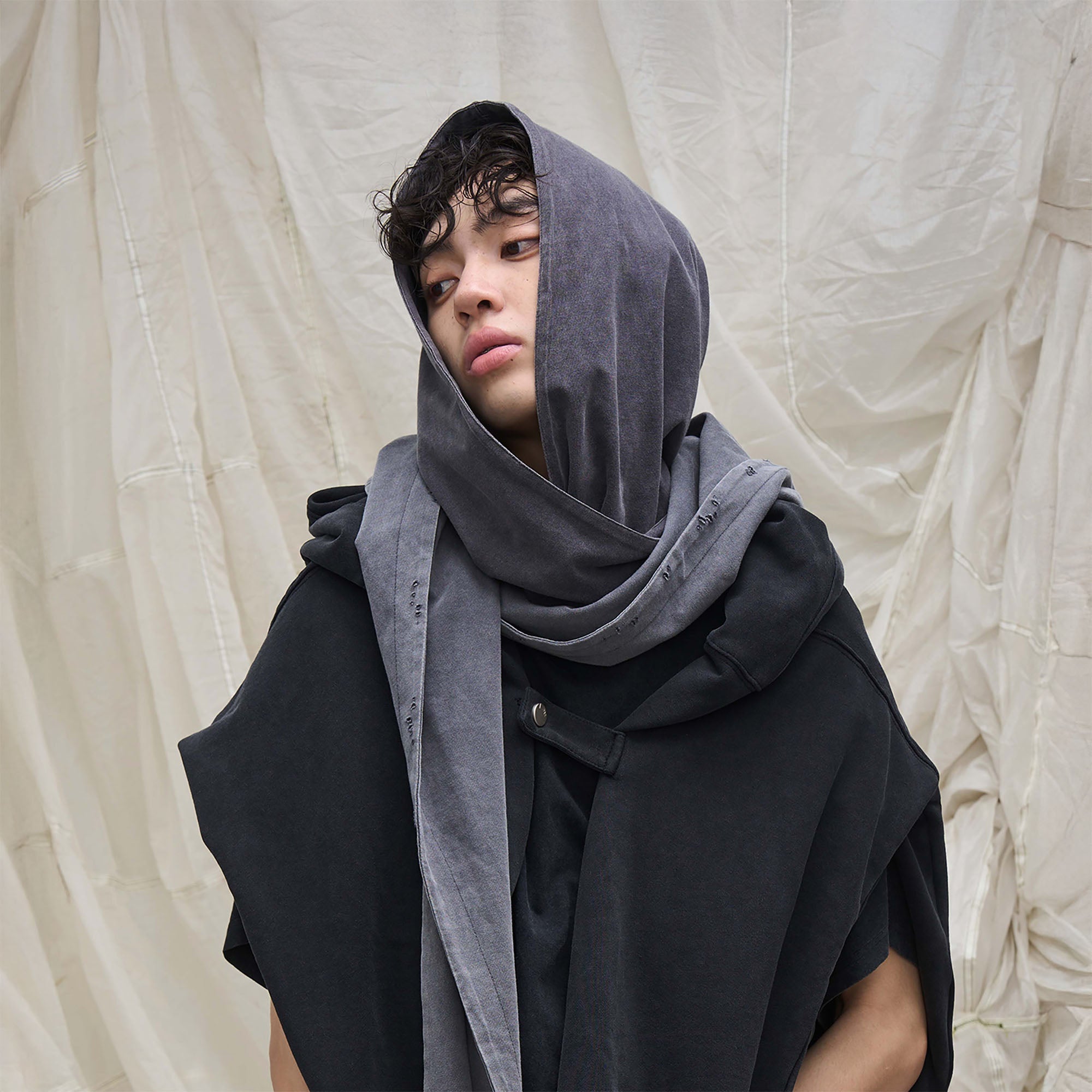 RELABEL Detachable Hood Scarf-Hat, Cap, Beanie-Gray-Free Shipping Leatheretro