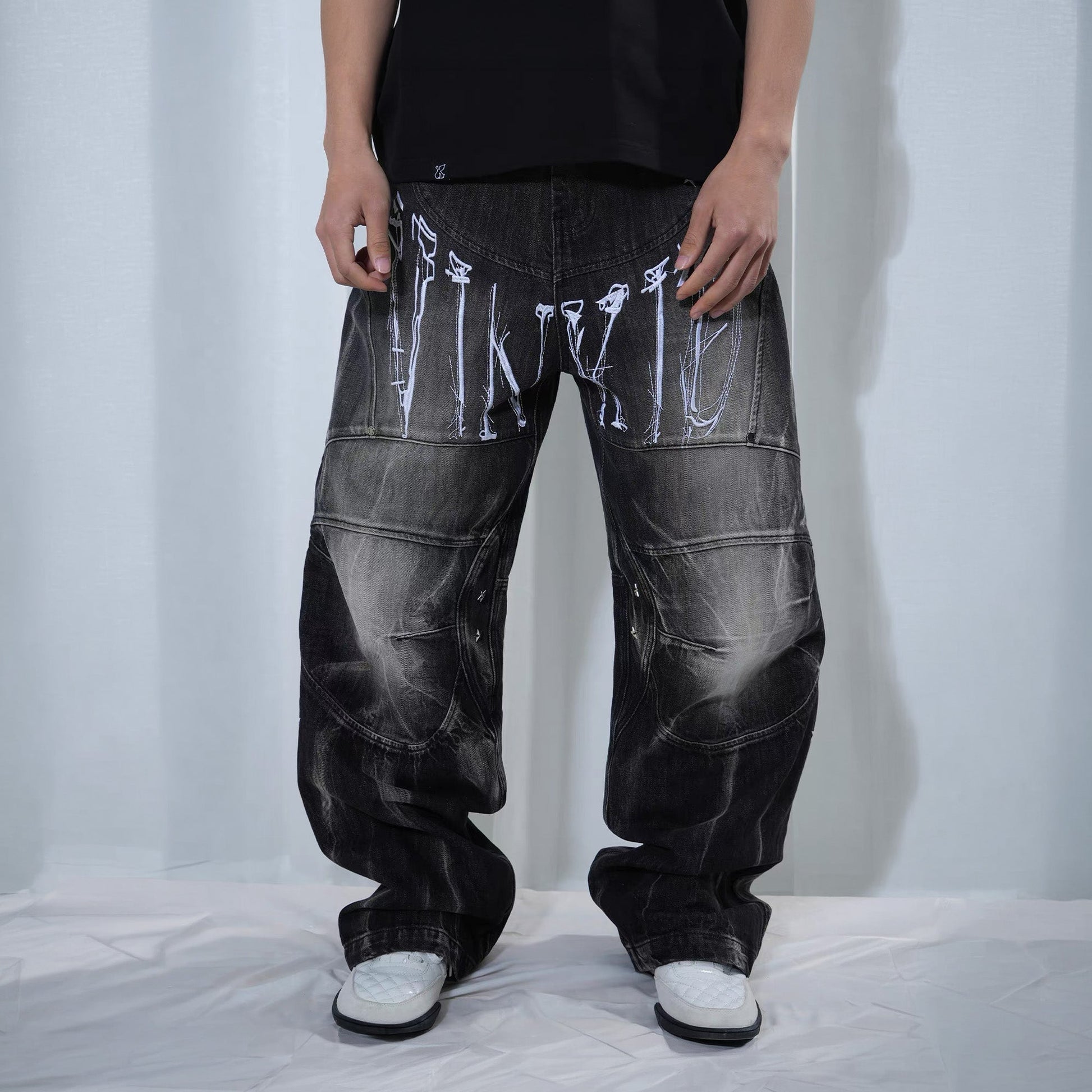 VINKID Washed Graphic Wide-Leg Jeans-Jeans-S (Preorder)-Free Shipping Leatheretro