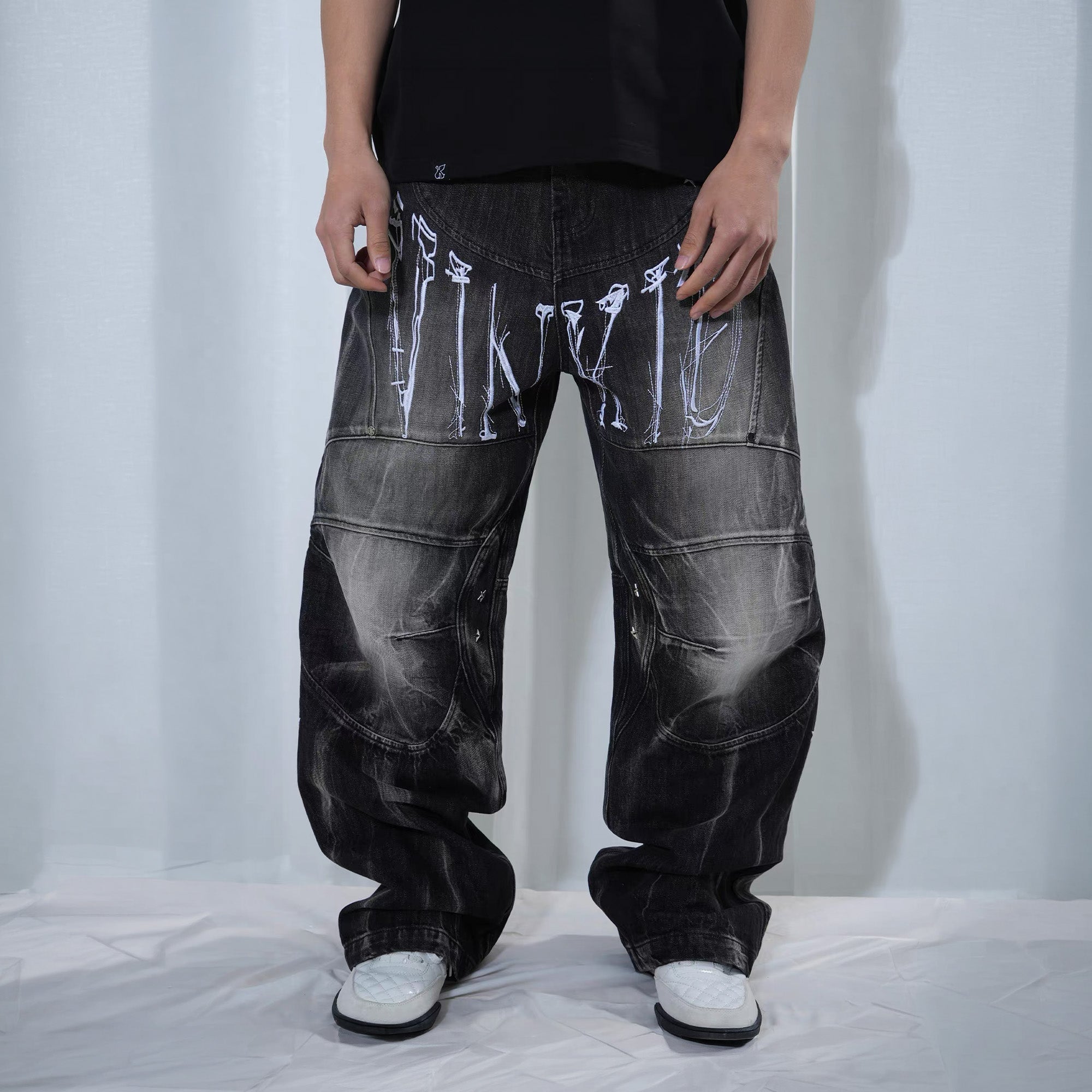 VINKID Washed Graphic Wide-Leg Jeans-Jeans-S (Preorder)-Free Shipping Leatheretro