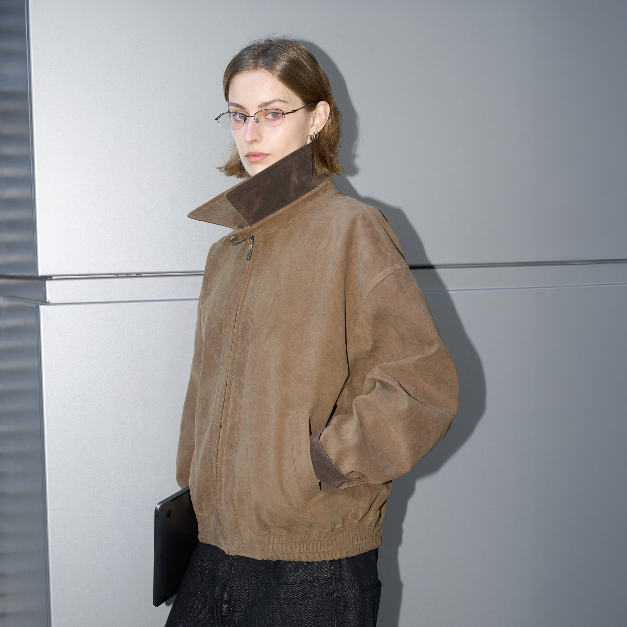 LABELROOM Paneled Faux-Suede Bomber Jacket