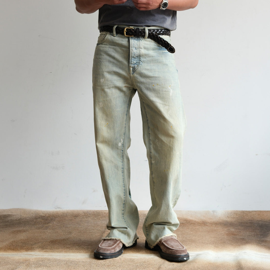 NEIGBORL Washed Paint-Splatter Straight-Leg Jeans-Jeans-S-Free Shipping Leatheretro