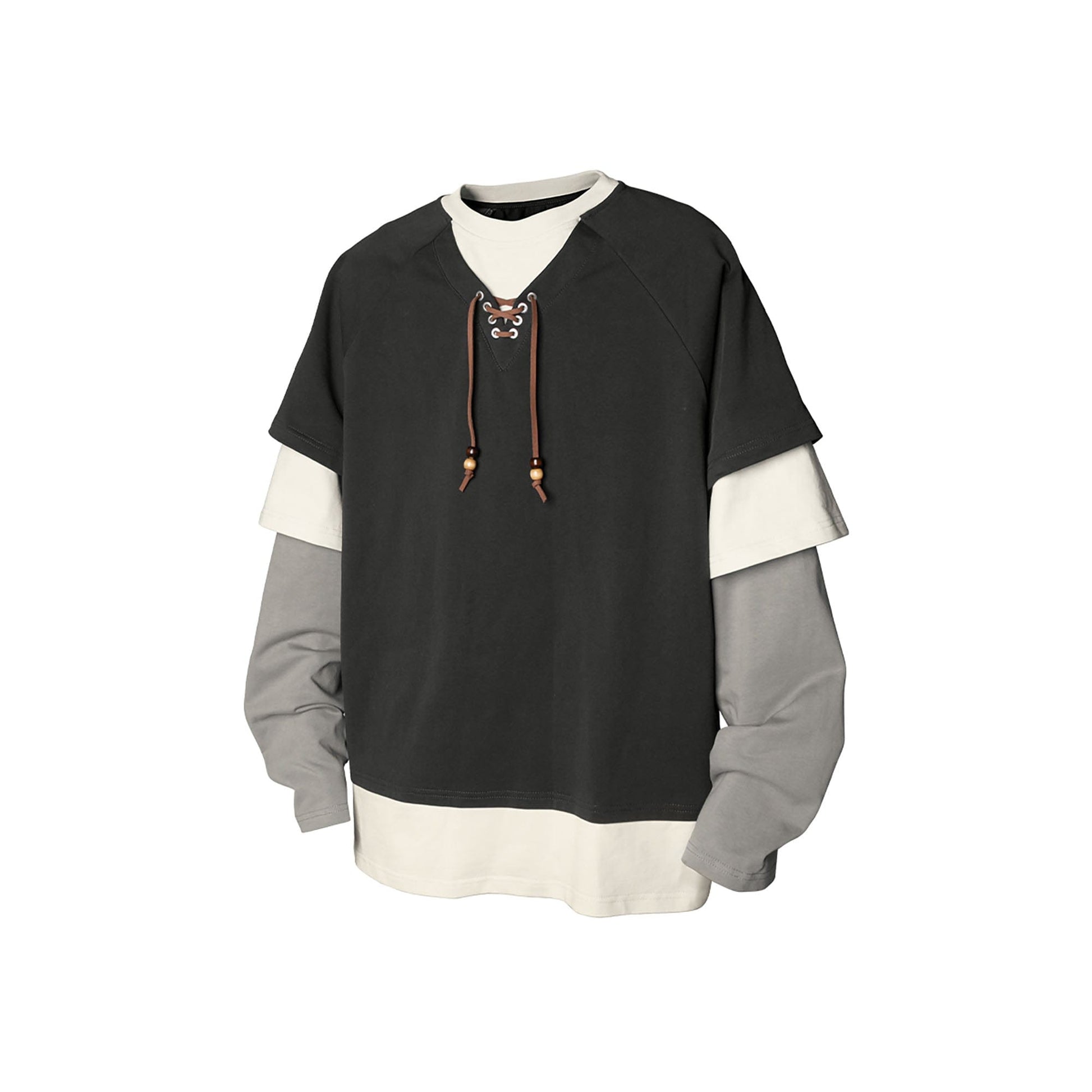 RELABEL Layered Lace-Up Sweatshirt Gray-Sweatshirt-XS-Free Shipping Leatheretro